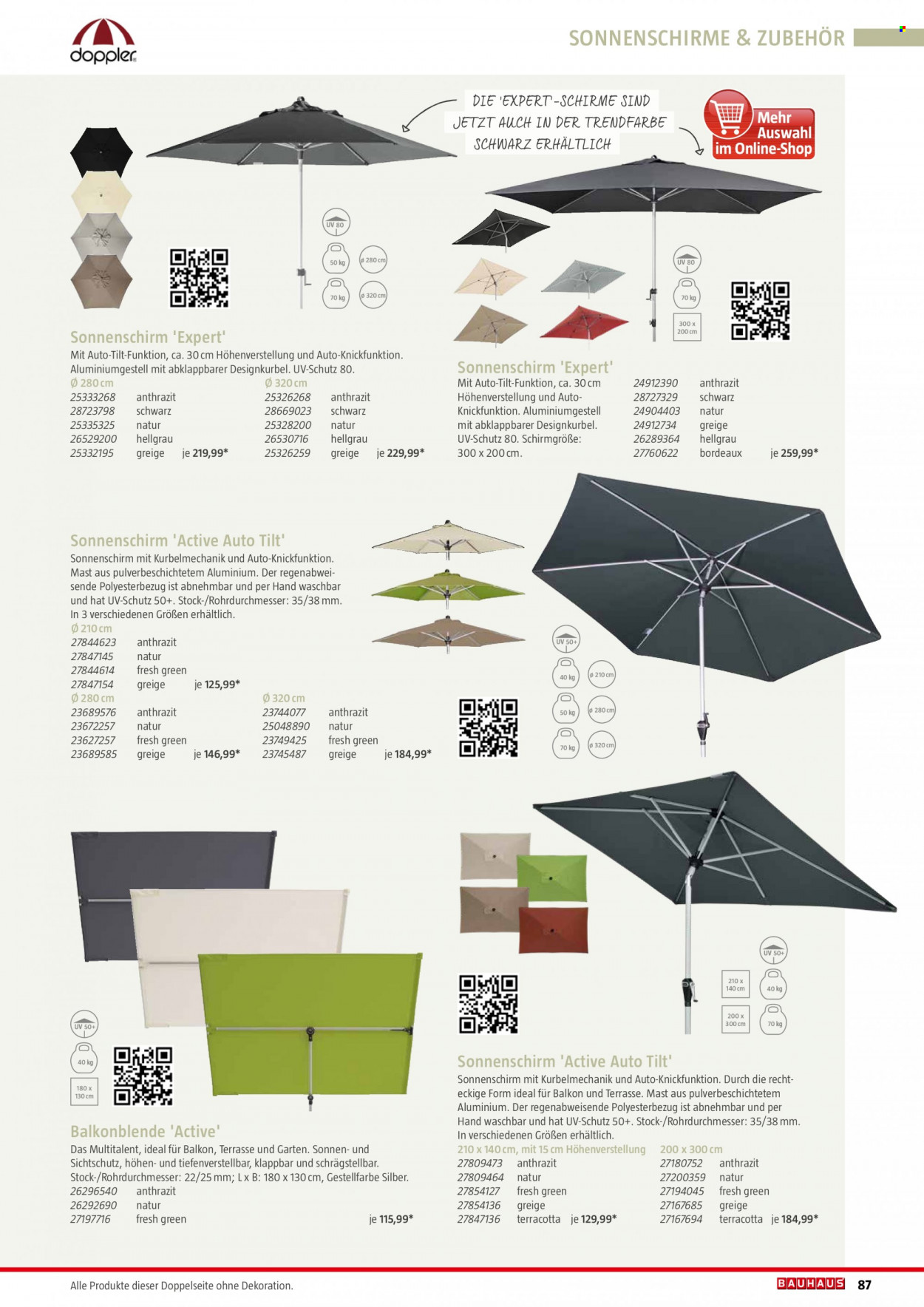 thumbnail - Prospekte Bauhaus - 6.02.2022 - 31.12.2022 - Produkte in Aktion - Dekoration, Sonnenschirm. Seite 87.