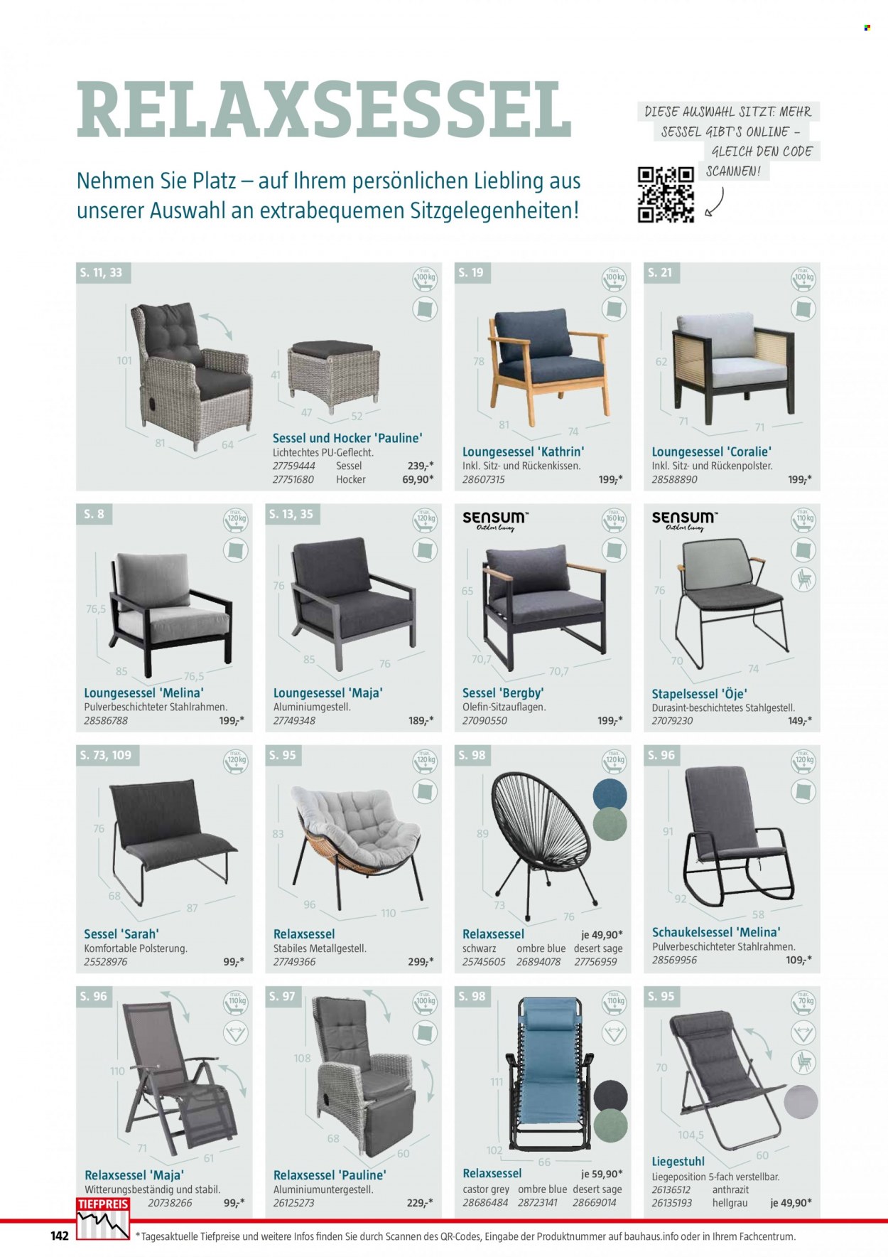 thumbnail - Prospekte Bauhaus - 6.02.2022 - 30.06.2022 - Produkte in Aktion - Hocker, Relaxsessel, Rückenkissen, Sessel, Liegestuhl. Seite 142.