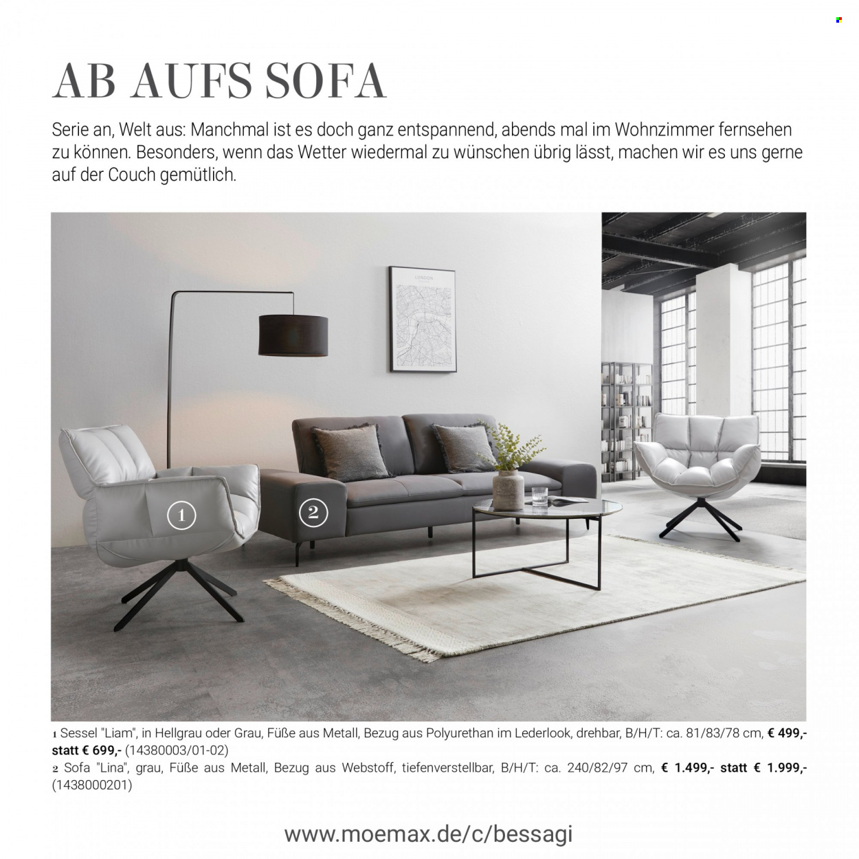 thumbnail - Prospekte mömax - Produkte in Aktion - Sofa, Sessel, Couch. Seite 14.