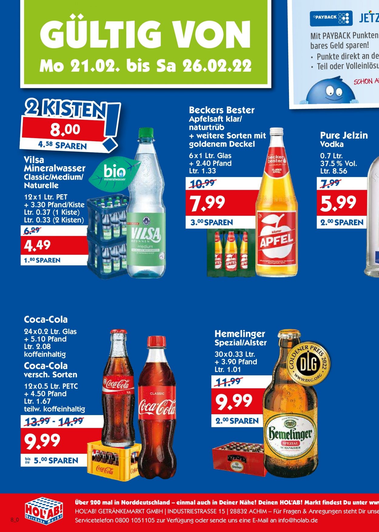Hol'ab! Getränkemarkt Prospekte  - 21.02.2022 - 26.02.2022. Seite 1
