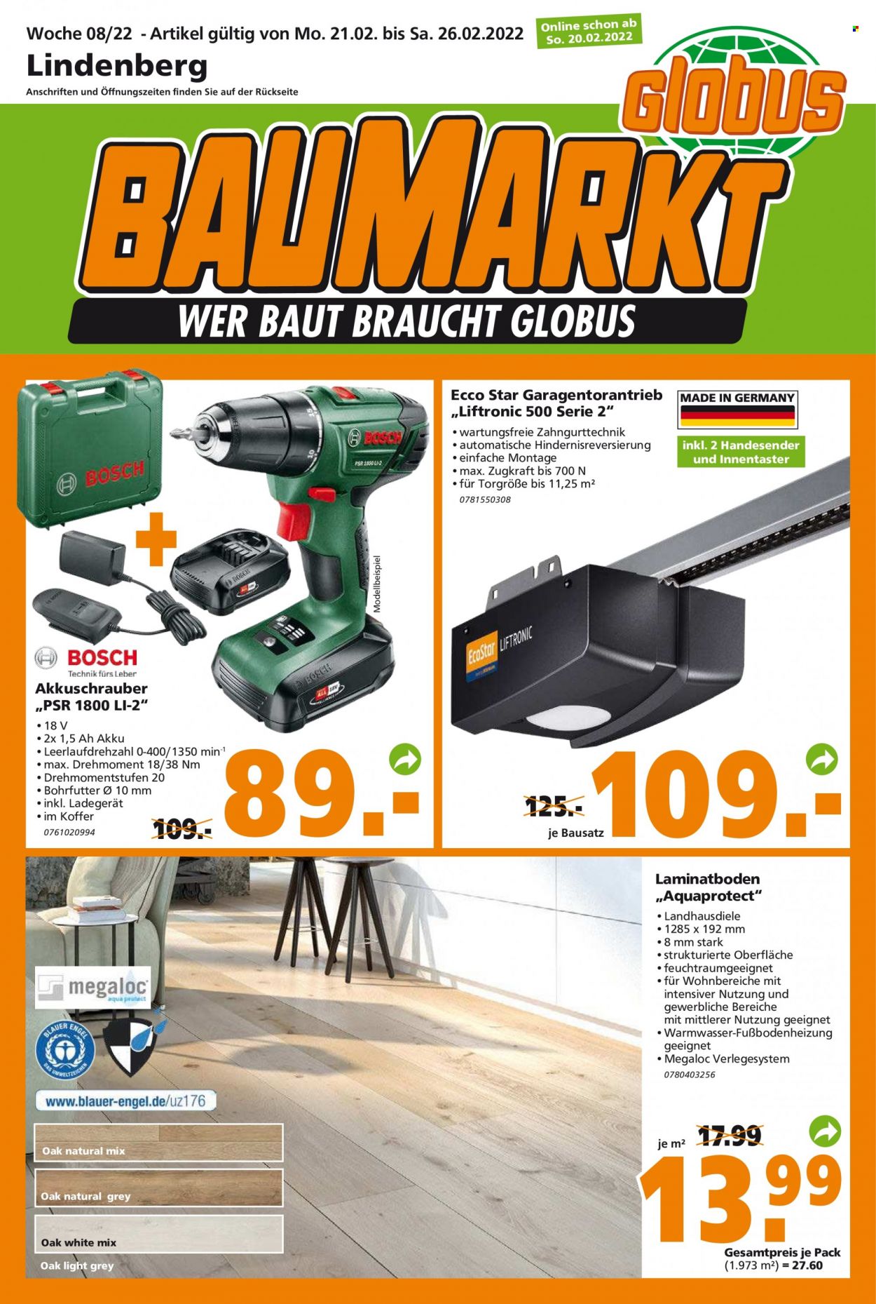 Globus Baumarkt Prospekte  - 21.02.2022 - 26.02.2022. Seite 1