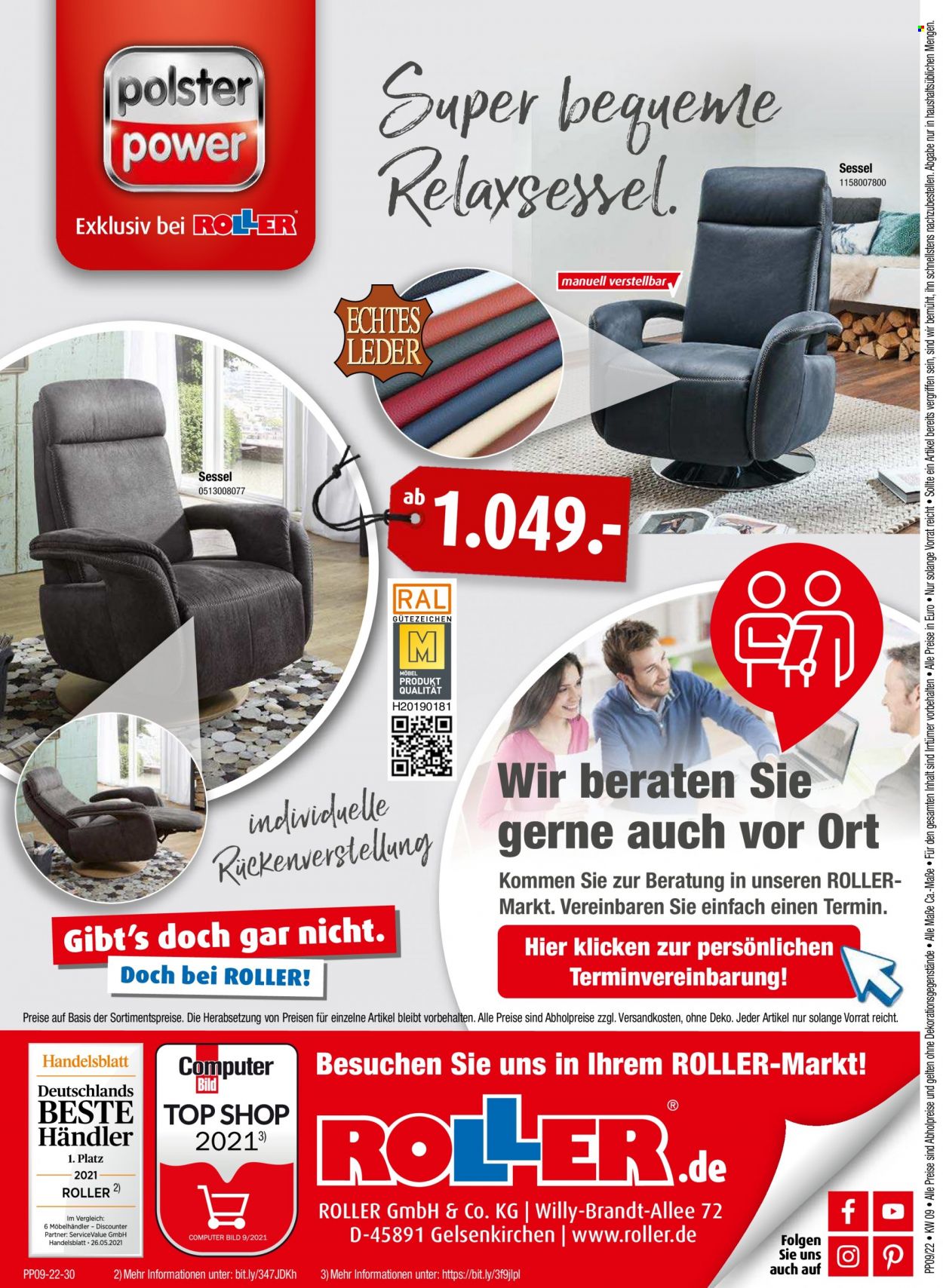 thumbnail - Prospekte Roller - 1.03.2022 - 30.06.2022 - Produkte in Aktion - Sessel. Seite 30.
