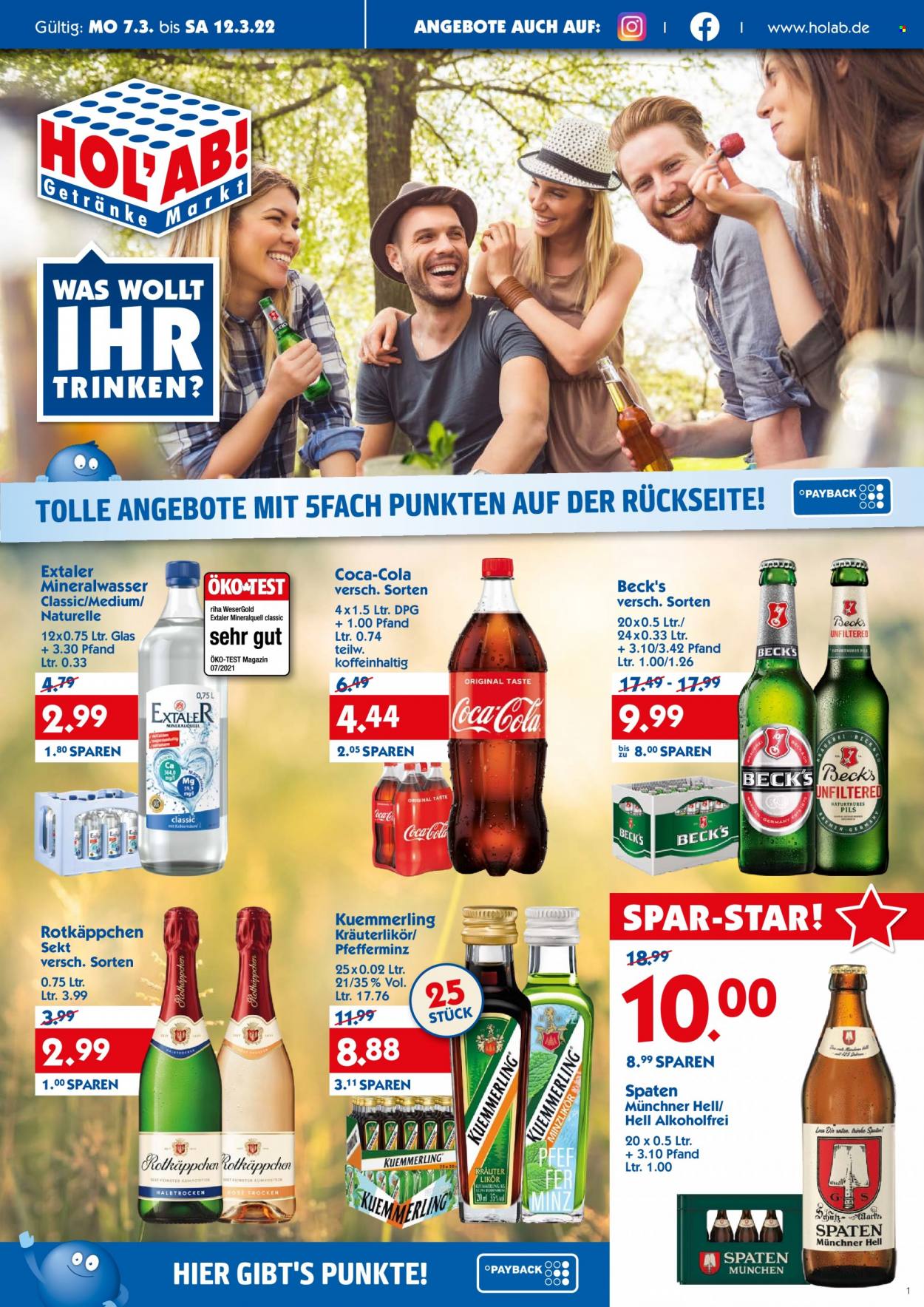 Hol'ab! Getränkemarkt Prospekte  - 7.03.2022 - 12.03.2022. Seite 1