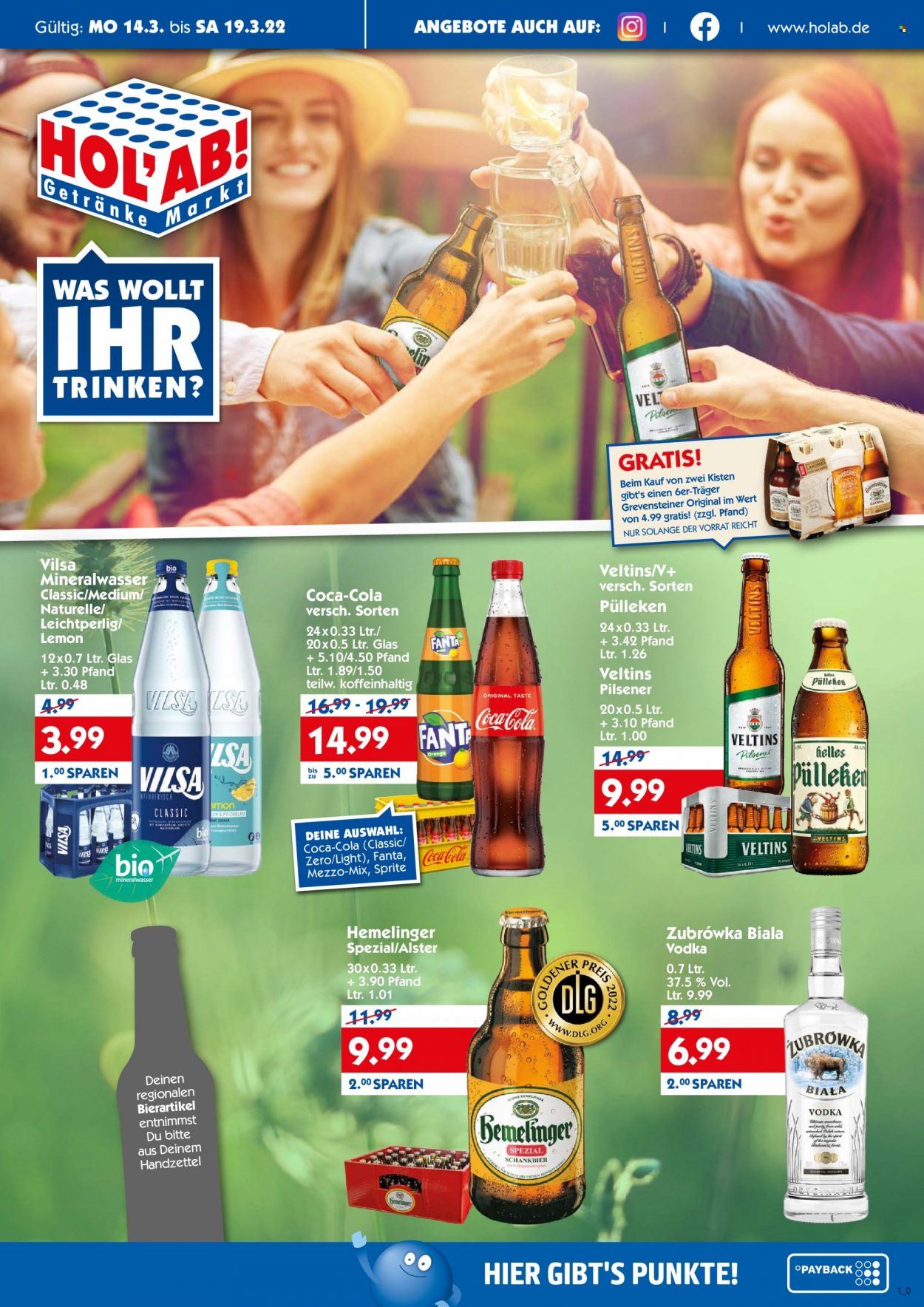 Hol'ab! Getränkemarkt Prospekte  - 14.03.2022 - 19.03.2022. Seite 1