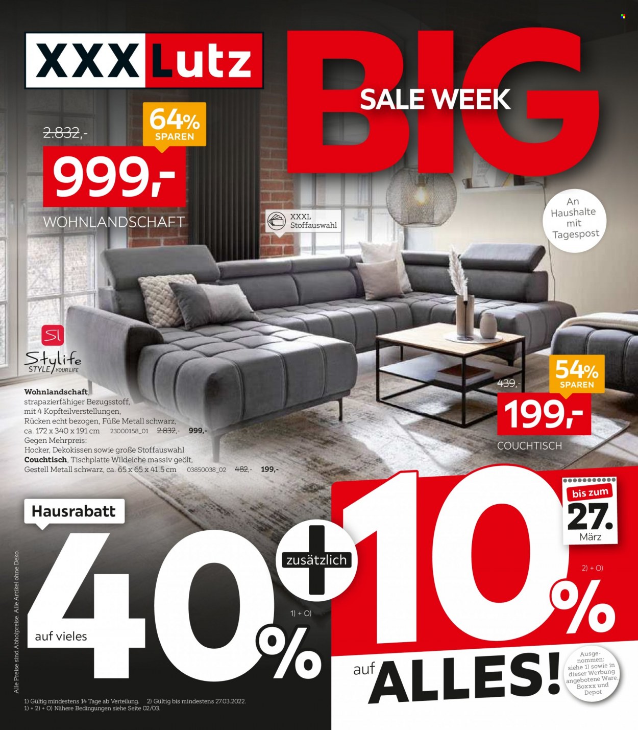 XXXLutz Prospekte  - 14.03.2022 - 27.03.2022. Seite 1