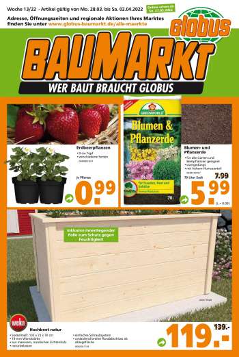 Prospekte Globus Baumarkt - 28.03.2022 - 2.04.2022.