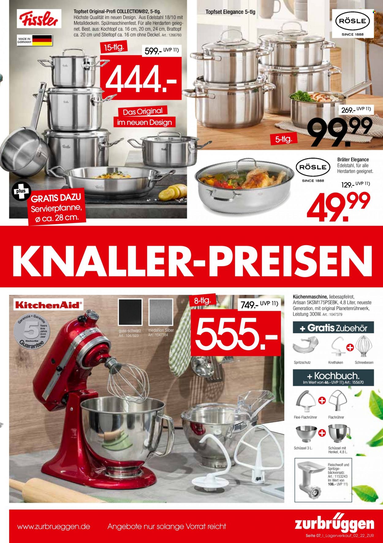 thumbnail - Prospekte Zurbrüggen - 31.03.2022 - 31.05.2022 - Produkte in Aktion - Topfset, Kochtopf, Küchenmaschine. Seite 7.
