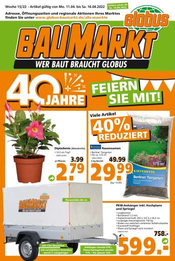 Prospekte Globus Baumarkt - 11.04.2022 - 16.04.2022.