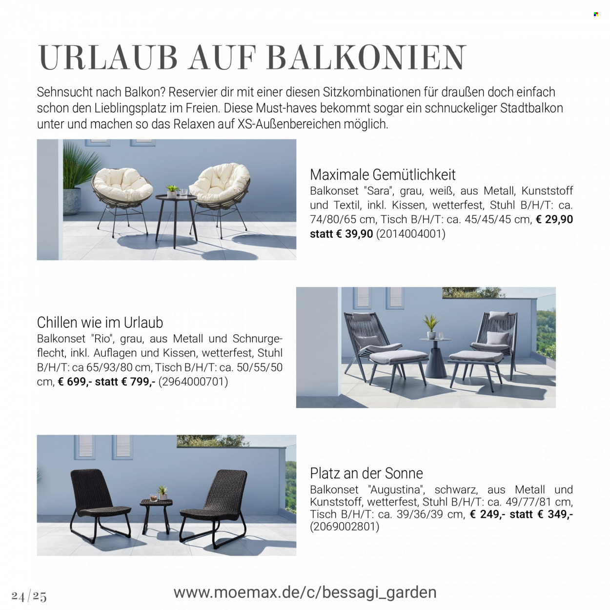 thumbnail - Prospekte mömax - Produkte in Aktion - Tisch, Stuhl, Balkonset. Seite 24.