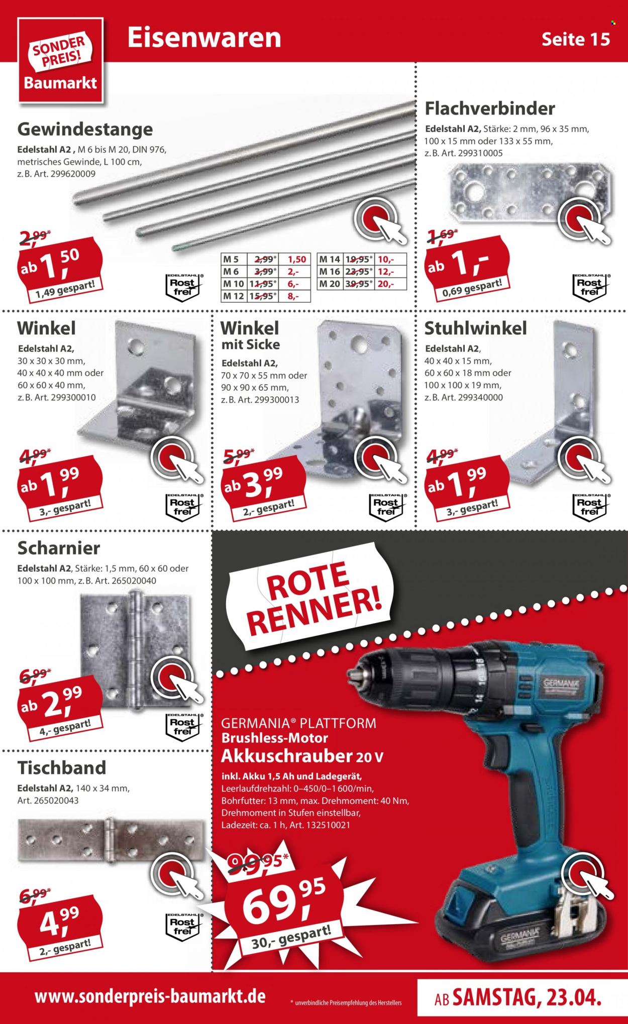 Sonderpreis-Baumarkt Prospekte  - 23.04.2022 - 29.04.2022. Seite 15