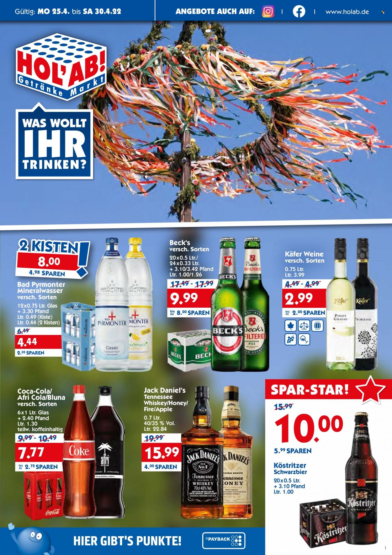 Hol'ab! Getränkemarkt Prospekte  - 25.04.2022 - 30.04.2022. Seite 1