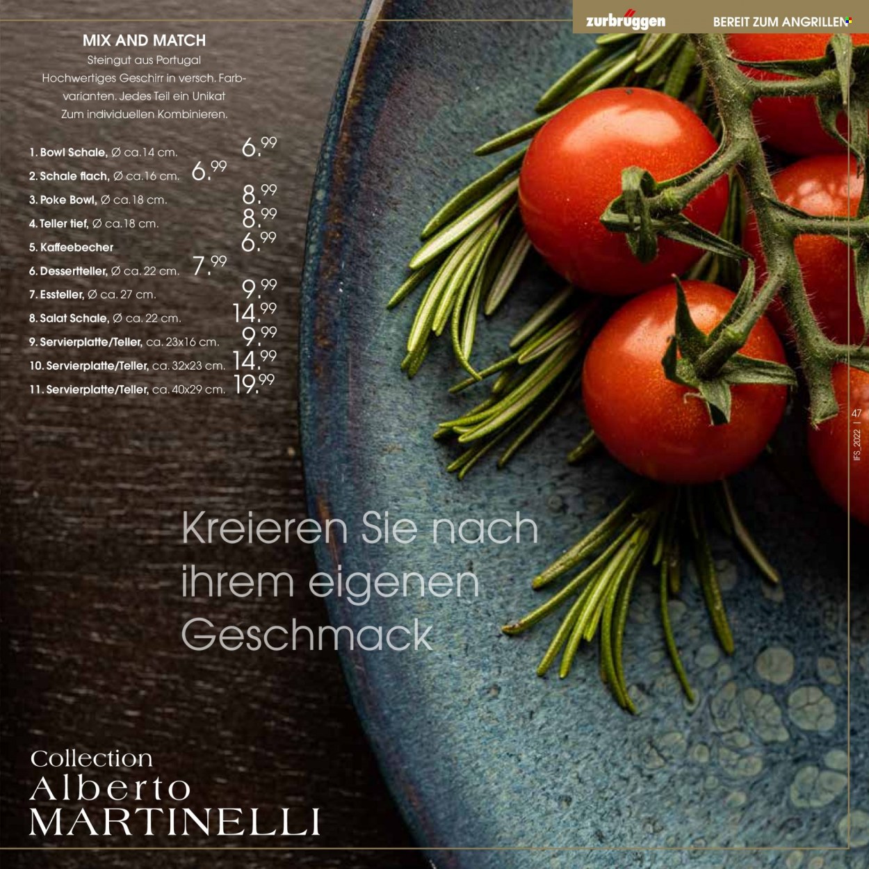 thumbnail - Prospekte Zurbrüggen - 28.04.2022 - 31.08.2022 - Produkte in Aktion - Dessertteller, Teller, Schale, Geschirr, Essteller, Kaffeebecher. Seite 47.