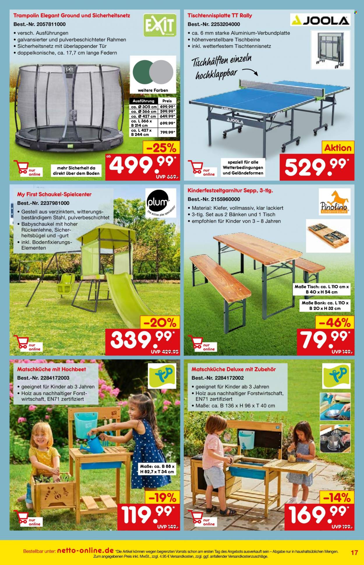 thumbnail - Prospekte Netto Marken-Discount - 1.05.2022 - 27.05.2022 - Produkte in Aktion - Tisch, Bank, Schaukel. Seite 17.