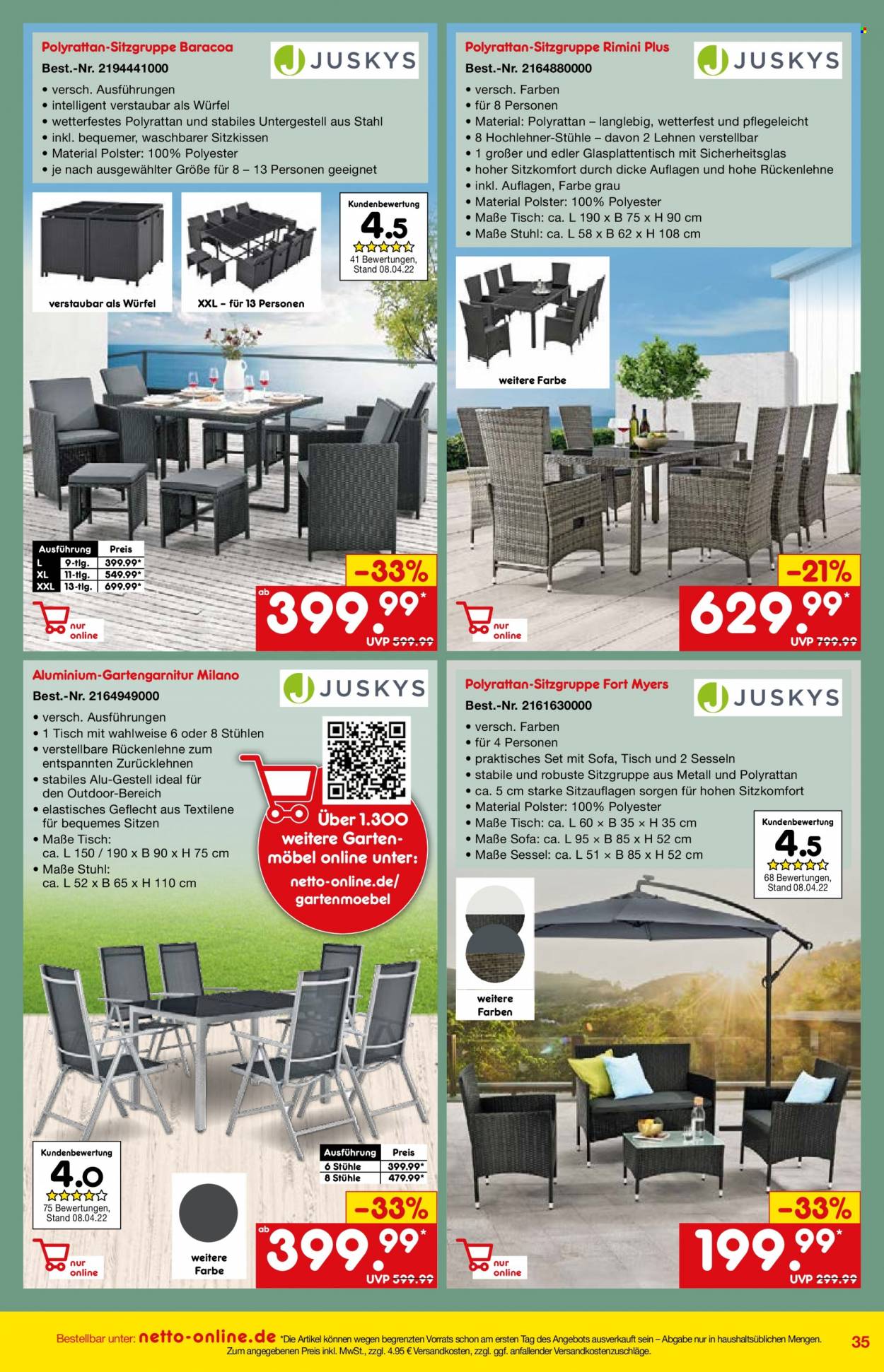 thumbnail - Prospekte Netto Marken-Discount - 1.05.2022 - 27.05.2022 - Produkte in Aktion - Sitzkissen, Stuhl, Sofa, Sessel, Tisch. Seite 35.