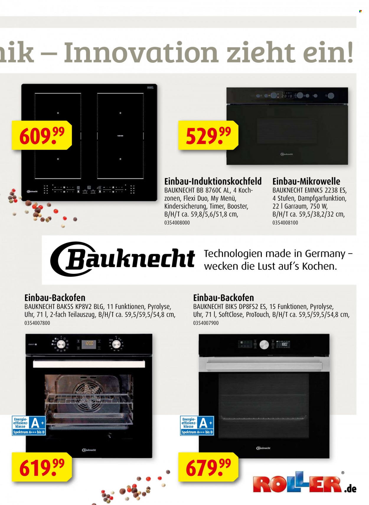thumbnail - Prospekte Roller - Produkte in Aktion - Bosch, Bauknecht, Mikrowelle, Induktionskochfeld, Küchen. Seite 23.