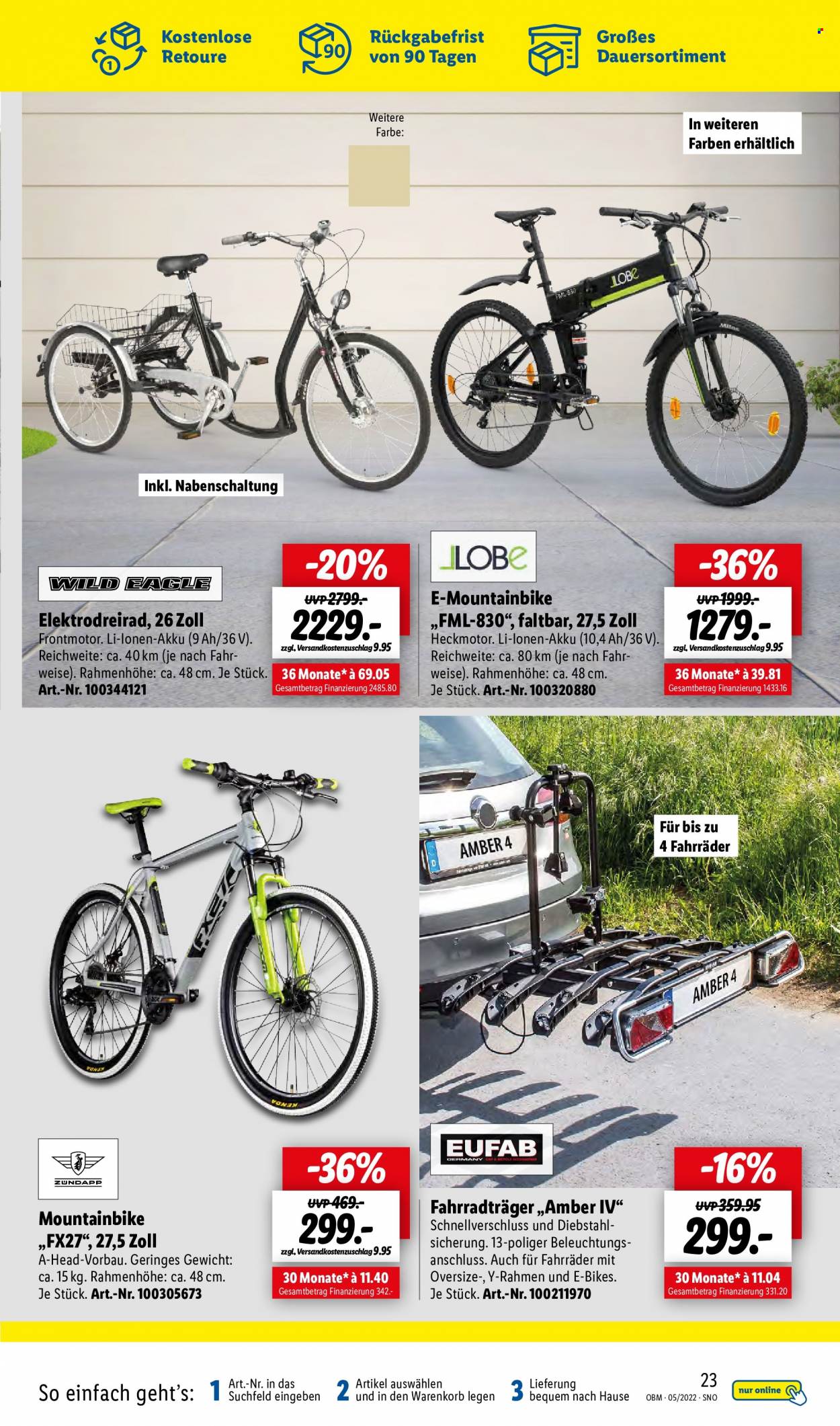 thumbnail - Prospekte Lidl - 1.05.2022 - 31.05.2022 - Produkte in Aktion - Amber Bier, Bier, Fahrrad, Mountainbike, Fahrradheckträger. Seite 23.