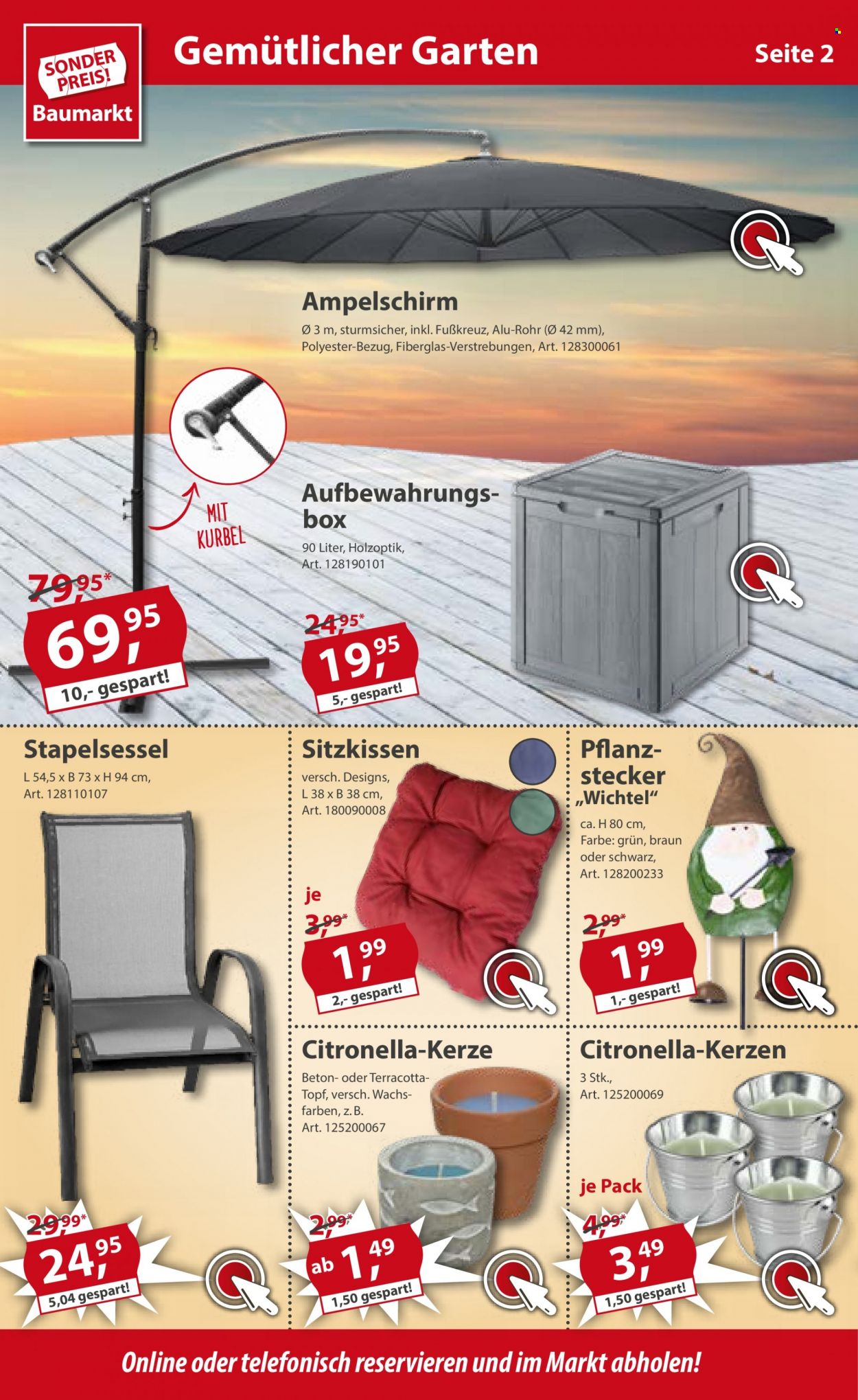 thumbnail - Prospekte Sonderpreis-Baumarkt - 14.05.2022 - 20.05.2022 - Produkte in Aktion - Kerze, Sitzkissen, Wichtel. Seite 2.
