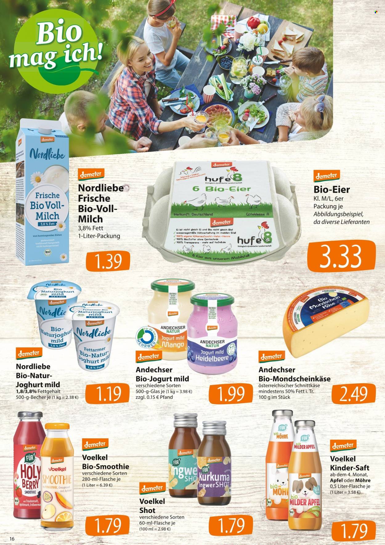 thumbnail - Prospekte famila - 16.05.2022 - 21.05.2022 - Produkte in Aktion - Käse, Schnittkäse, Joghurt, Bio-Joghurt, Voelkel, Eier, Saft, Traubensaft, Smoothie, Ingwershot. Seite 16.