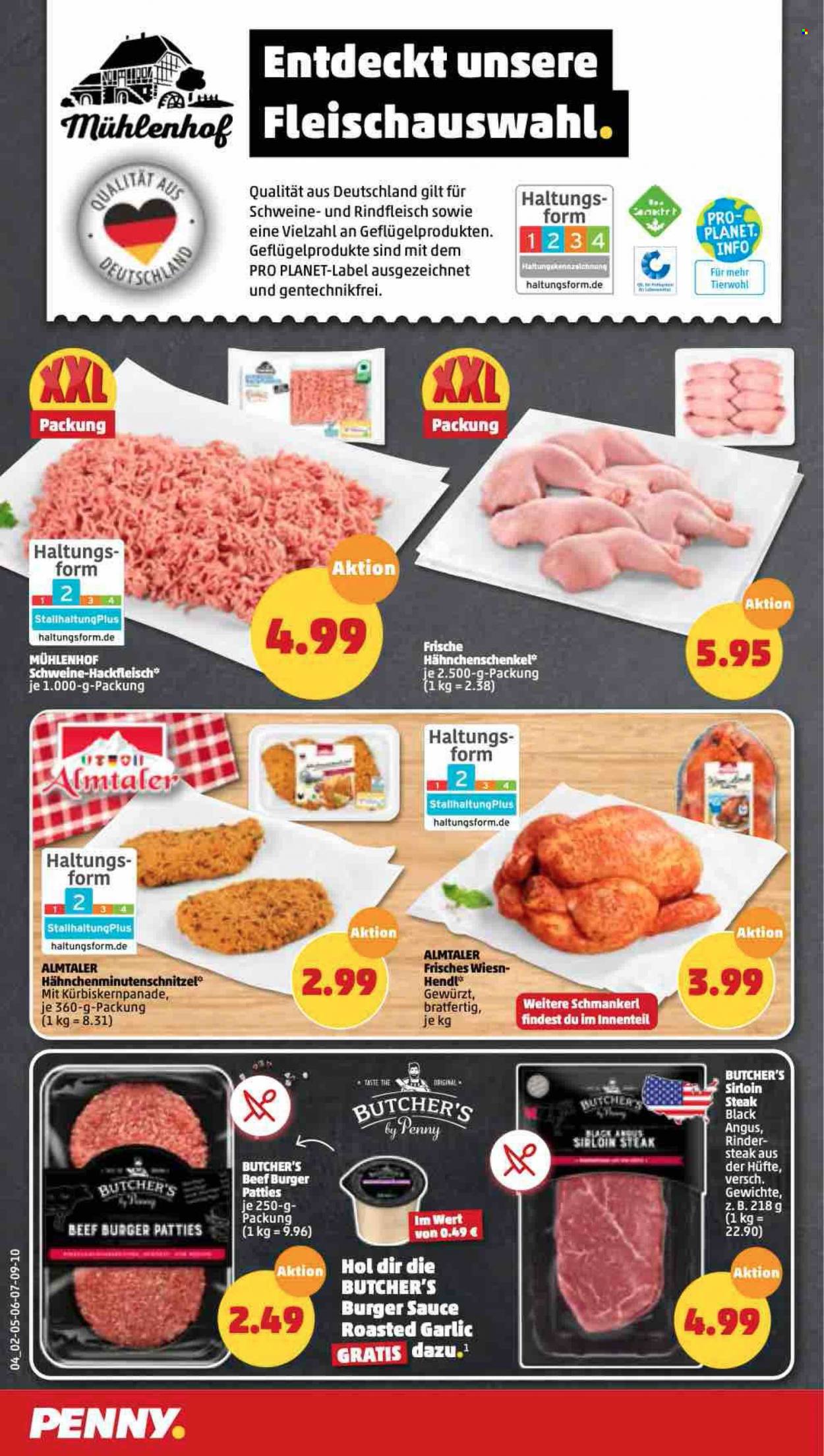 thumbnail - Prospekte Penny - 16.05.2022 - 21.05.2022 - Produkte in Aktion - Steak, Hähnchenschenkel, Hähnchenfleisch, Hendl, Rindfleisch, Hackfleisch, Schweinehackfleisch, Rindfleischburger, Schweinefleisch, Soße, Burger Sauce. Seite 4.