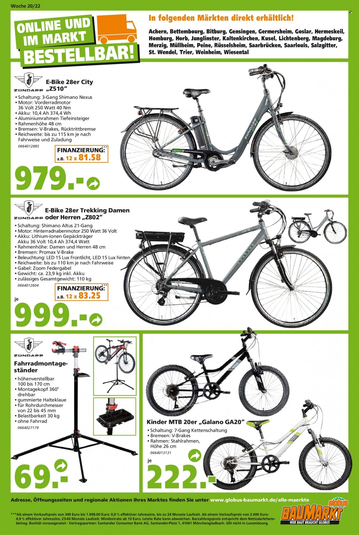 thumbnail - Prospekte Globus Baumarkt - 16.05.2022 - 21.05.2022 - Produkte in Aktion - E-Bike, Bank, Fahrrad. Seite 24.