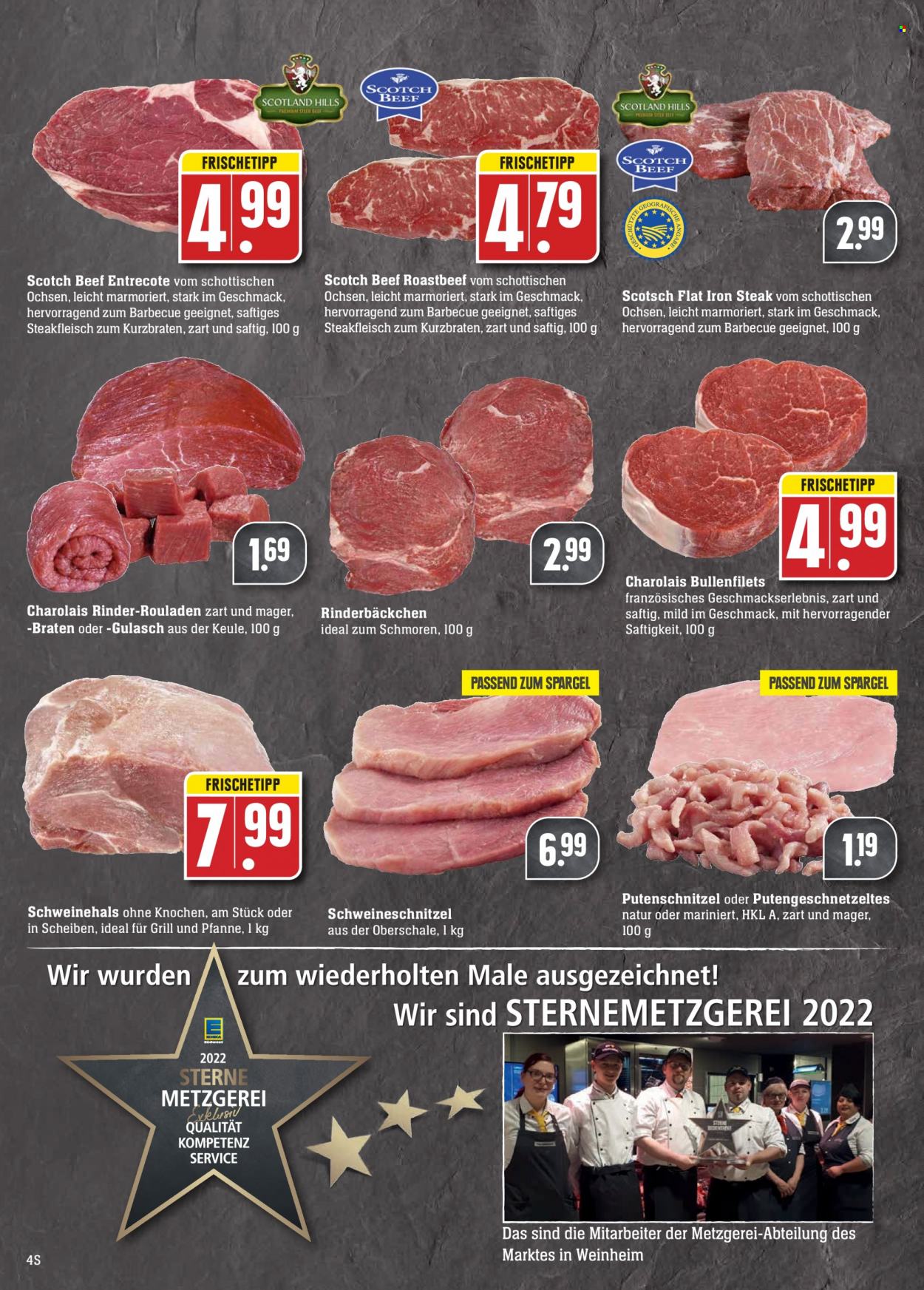 thumbnail - Prospekte Marktkauf - 16.05.2022 - 21.05.2022 - Produkte in Aktion - Schnitzel, Steak, Putenschnitzel, Putenfleisch, Putengeschnetzeltes, Alkohol, Rinderroulade, Rindfleisch, Roastbeef, Entrecôte, Schweinefleisch, Schweinenacken. Seite 4.