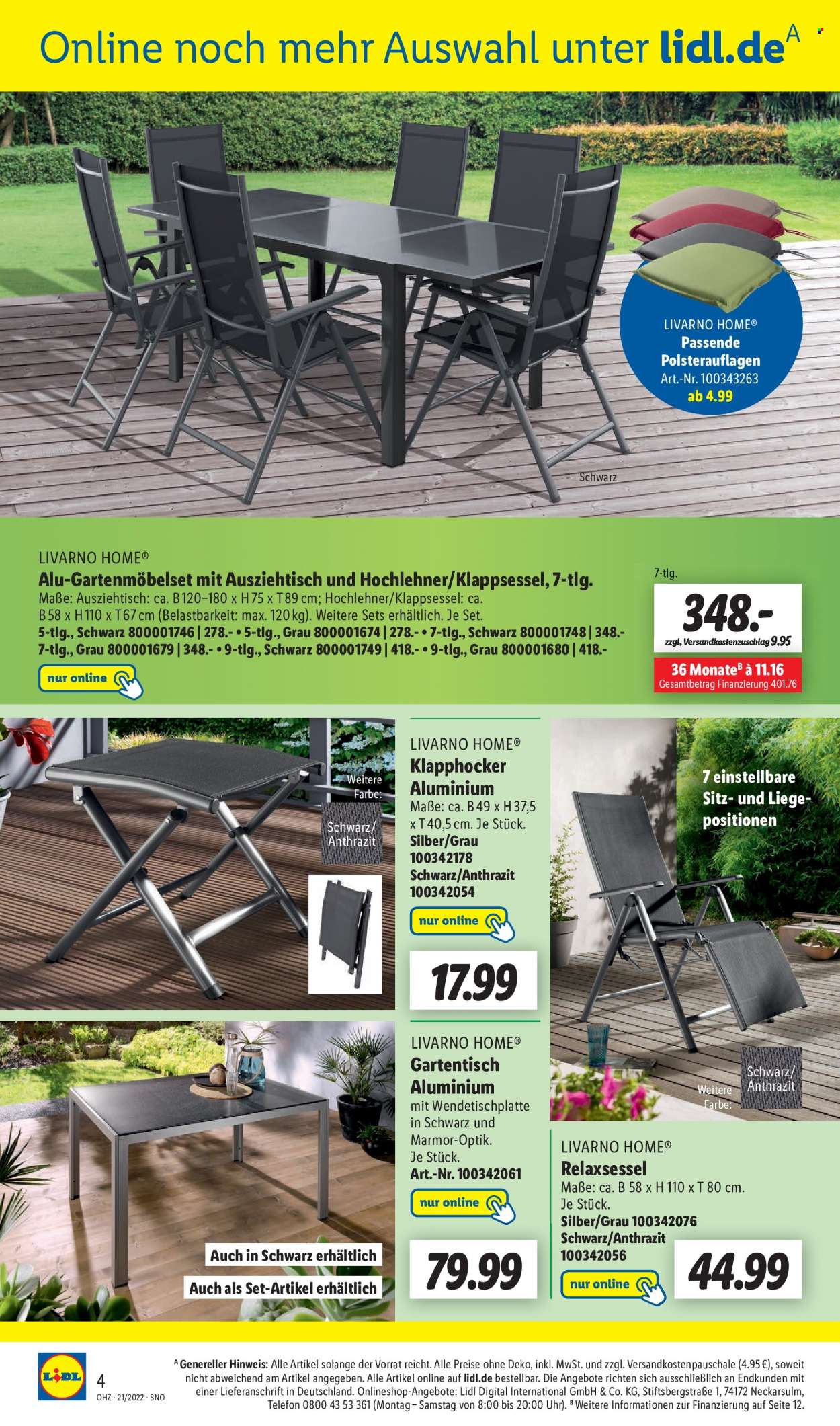 thumbnail - Prospekte Lidl - 23.05.2022 - 29.05.2022 - Produkte in Aktion - Tisch, Relaxsessel, Klappsessel. Seite 4.