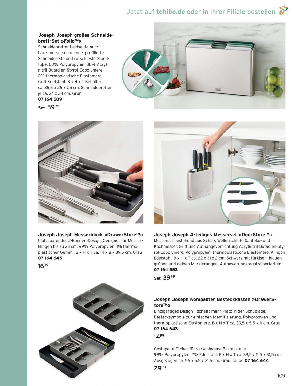 thumbnail - Prospekte Tchibo - Produkte in Aktion - Tchibo, Messerblock, Messerset, Behälter, Schal. Seite 109.