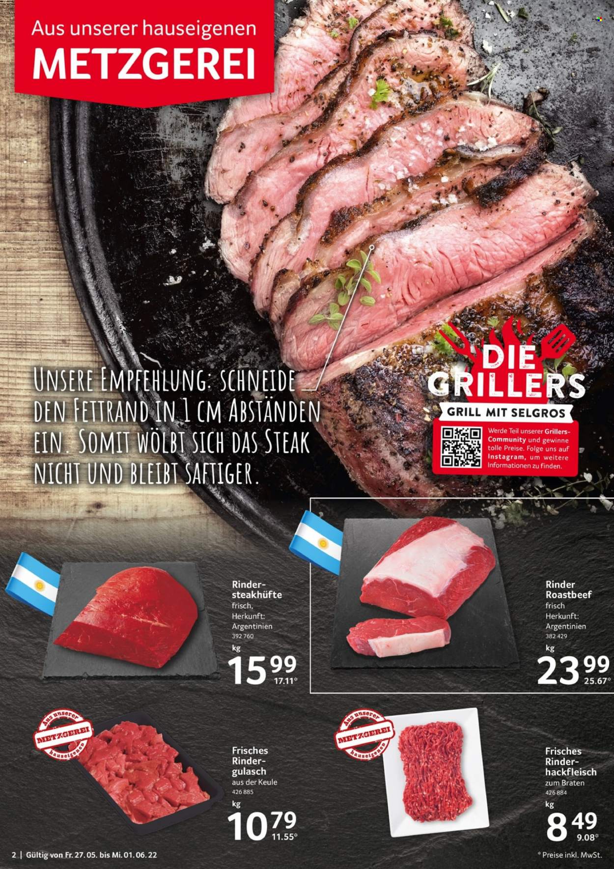 thumbnail - Prospekte Selgros - 27.05.2022 - 1.06.2022 - Produkte in Aktion - Steak, Rindfleisch, Roastbeef, Hackfleisch, Schweinehackfleisch, Grill. Seite 2.