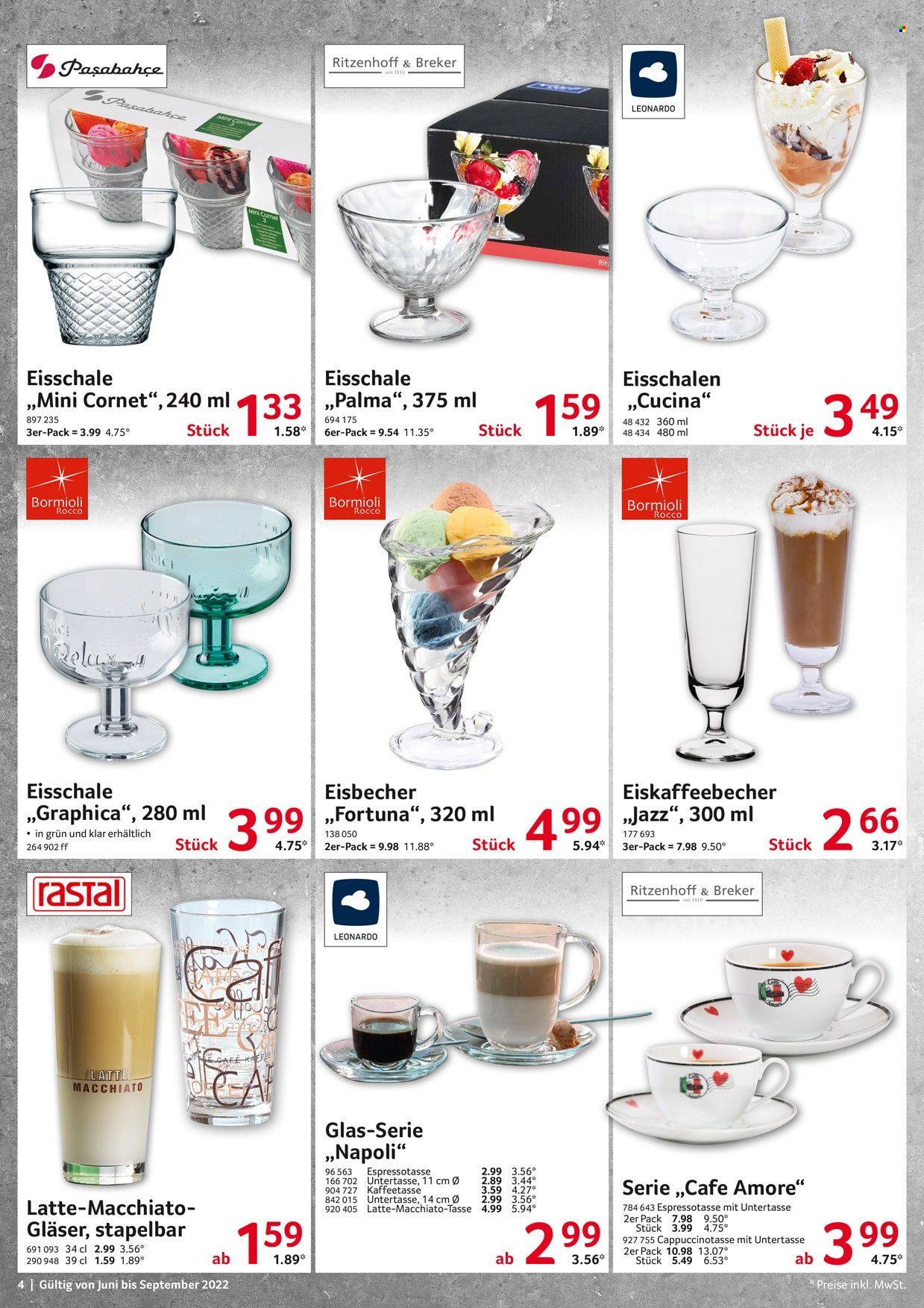 thumbnail - Prospekte Selgros - 1.06.2022 - 30.09.2022 - Produkte in Aktion - Eisbecher, Kaffee, Tasse, Gläser. Seite 4.