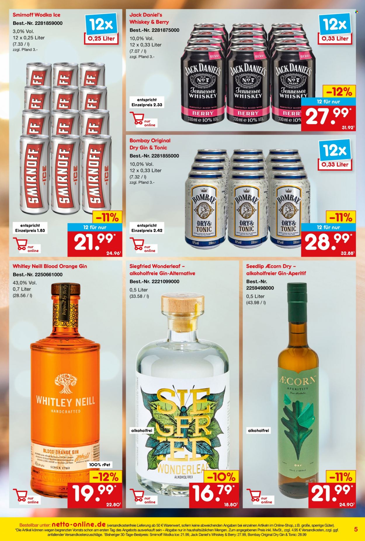 thumbnail - Prospekte Netto Marken-Discount - 27.05.2022 - 30.06.2022 - Produkte in Aktion - Alkohol, Whiskey, Vodka, Jack Daniel’s, Aperitif, Gin & Tonic, Smirnoff. Seite 5.