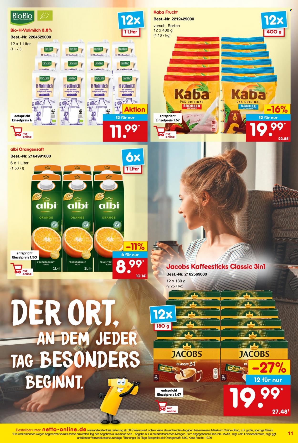 thumbnail - Prospekte Netto Marken-Discount - 27.05.2022 - 30.06.2022 - Produkte in Aktion - Milch, Vollmilch, Orangensaft, Saft, Fruchtsaft, Kaffee, Jacobs. Seite 11.