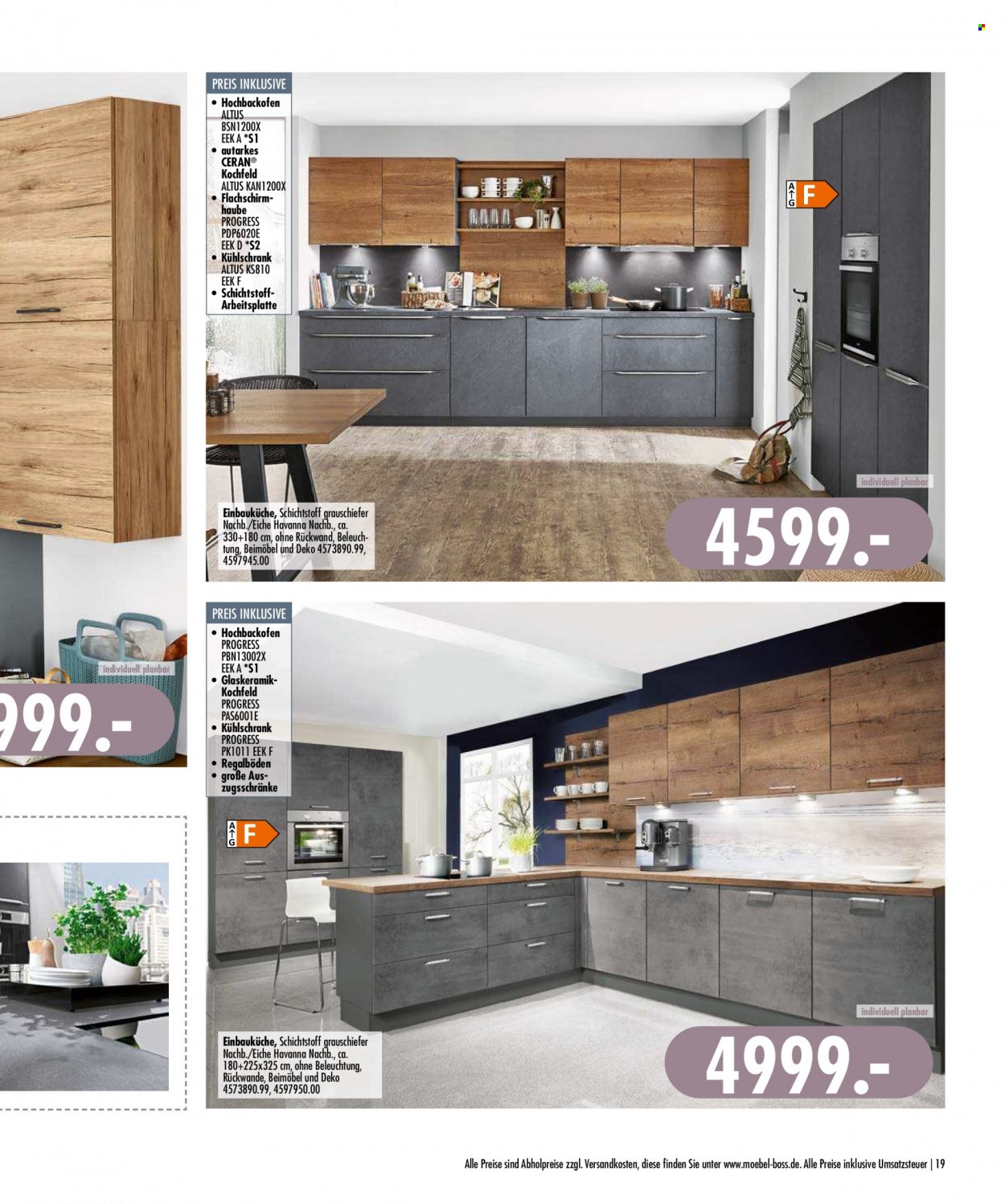 thumbnail - Prospekte SB Möbel Boss - Produkte in Aktion - Arbeitsplatte, Kühlschrank, Einbauküche. Seite 19.