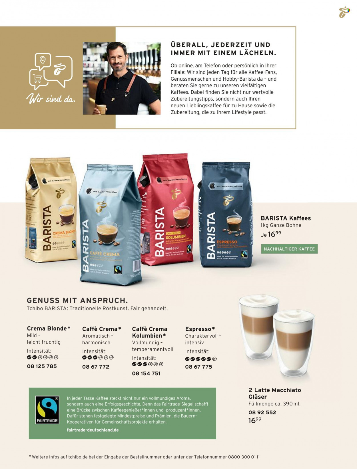 thumbnail - Prospekte Tchibo - Produkte in Aktion - Tchibo, Kaffee, Caffè Crema, Espresso, Tchibo Barista, Gläser. Seite 153.