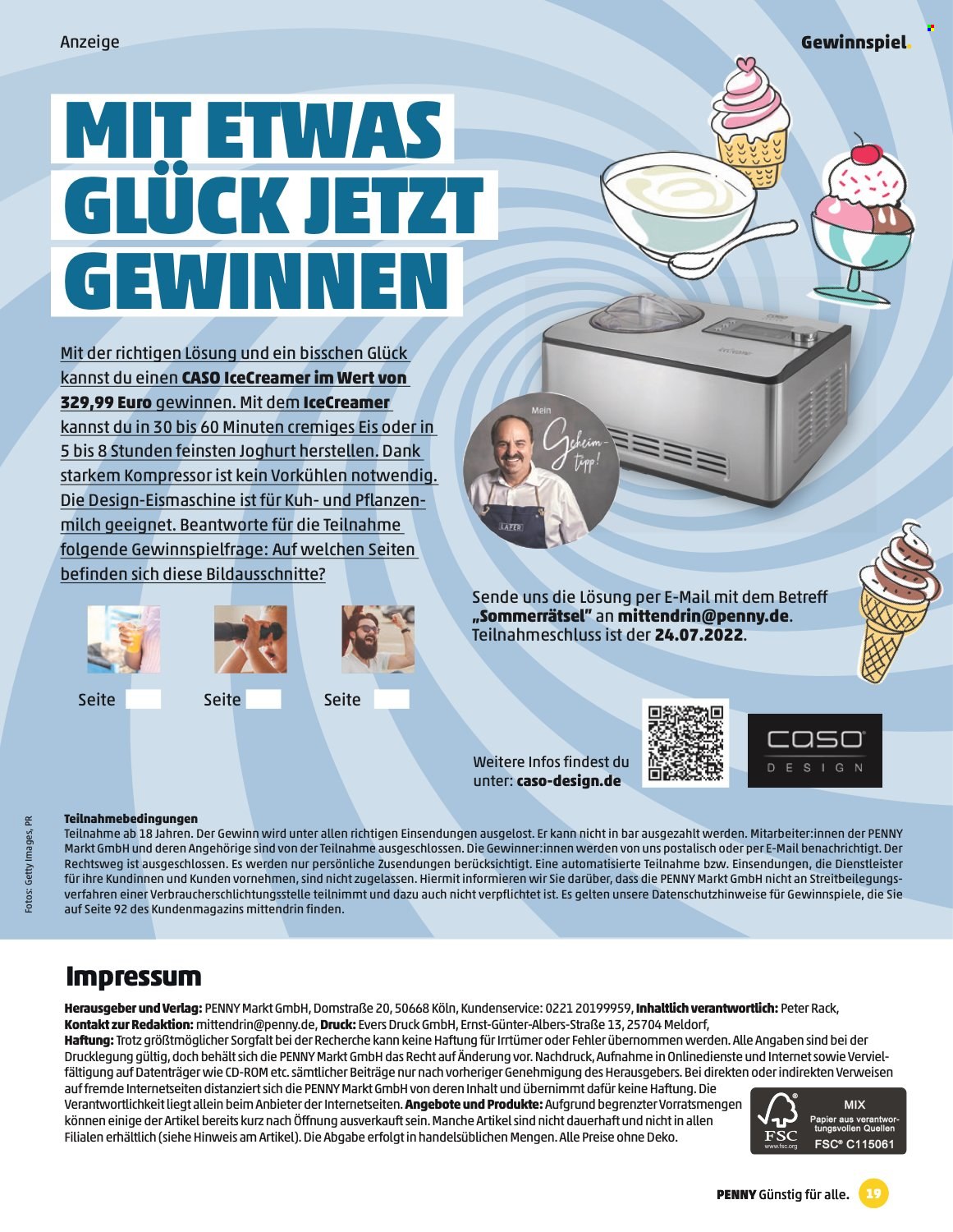 thumbnail - Prospekte Penny - 13.06.2022 - 3.07.2022 - Produkte in Aktion - Joghurt, Eis, Eismaschine. Seite 19.