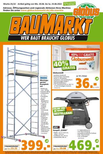 Prospekte Globus Baumarkt - 20.06.2022 - 25.06.2022.