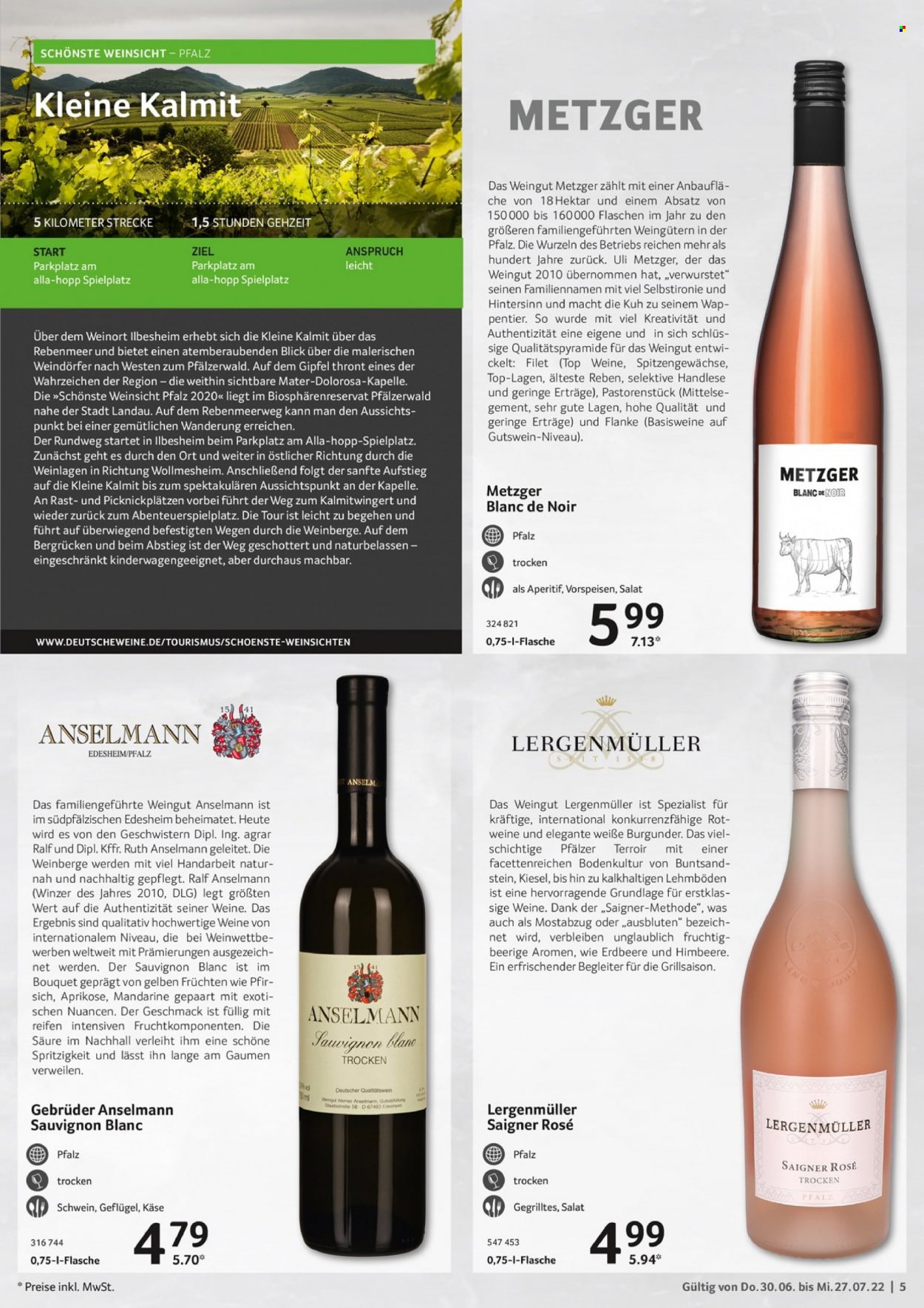 thumbnail - Prospekte Selgros - 30.06.2022 - 27.07.2022 - Produkte in Aktion - Salat, Käse, Wein, Qualitätswein, Weißwein, Burgunder, Sauvignon Blanc, Aperitif. Seite 5.