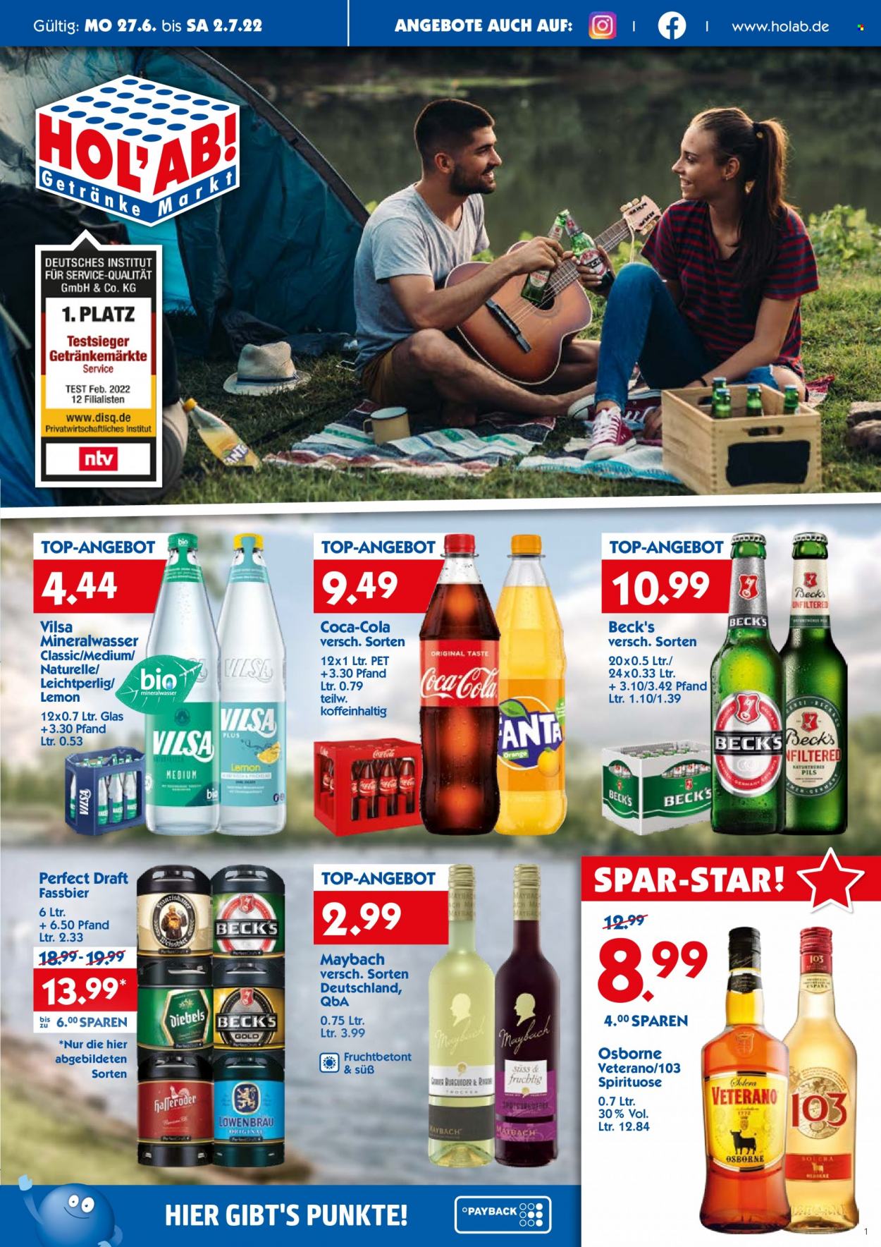 Hol'ab! Getränkemarkt Prospekte  - 27.06.2022 - 2.07.2022. Seite 1