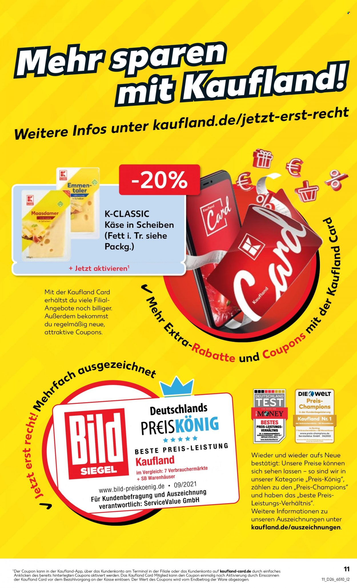 thumbnail - Prospekte Kaufland - 30.06.2022 - 6.07.2022 - Produkte in Aktion - Käse, Emmentaler, Käsescheiben, Maasdamer. Seite 11.