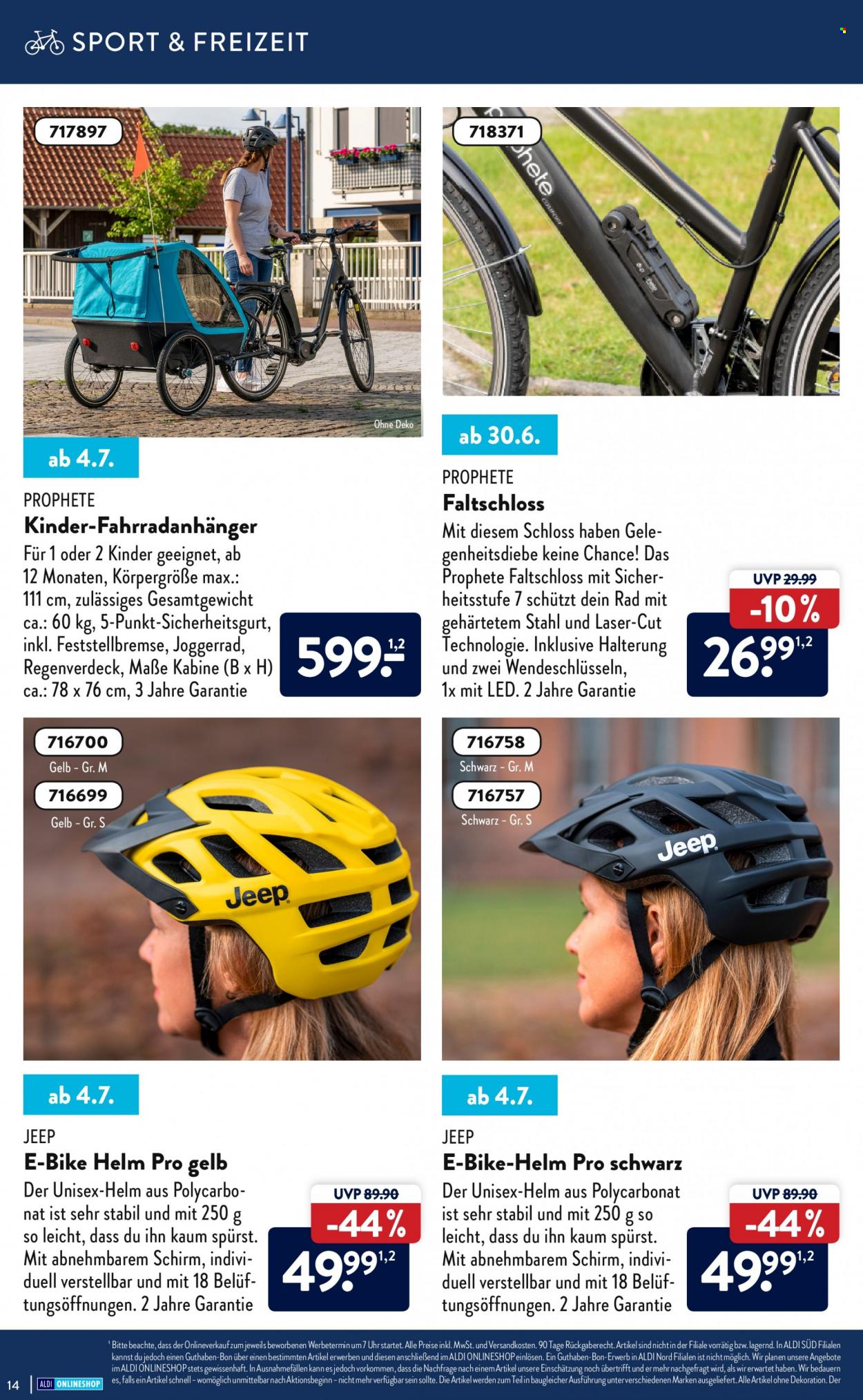 thumbnail - Prospekte ALDI SÜD - Produkte in Aktion - E-Bike, Dekoration, Faltschloss. Seite 14.