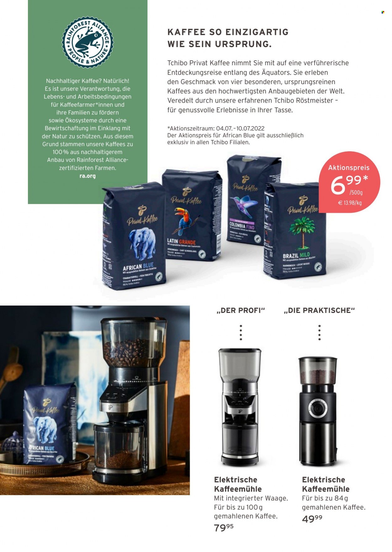 thumbnail - Prospekte Tchibo - Produkte in Aktion - Tchibo, Kaffee, gemahlener Kaffee, Waage, Tasse, Kaffeemühle. Seite 38.