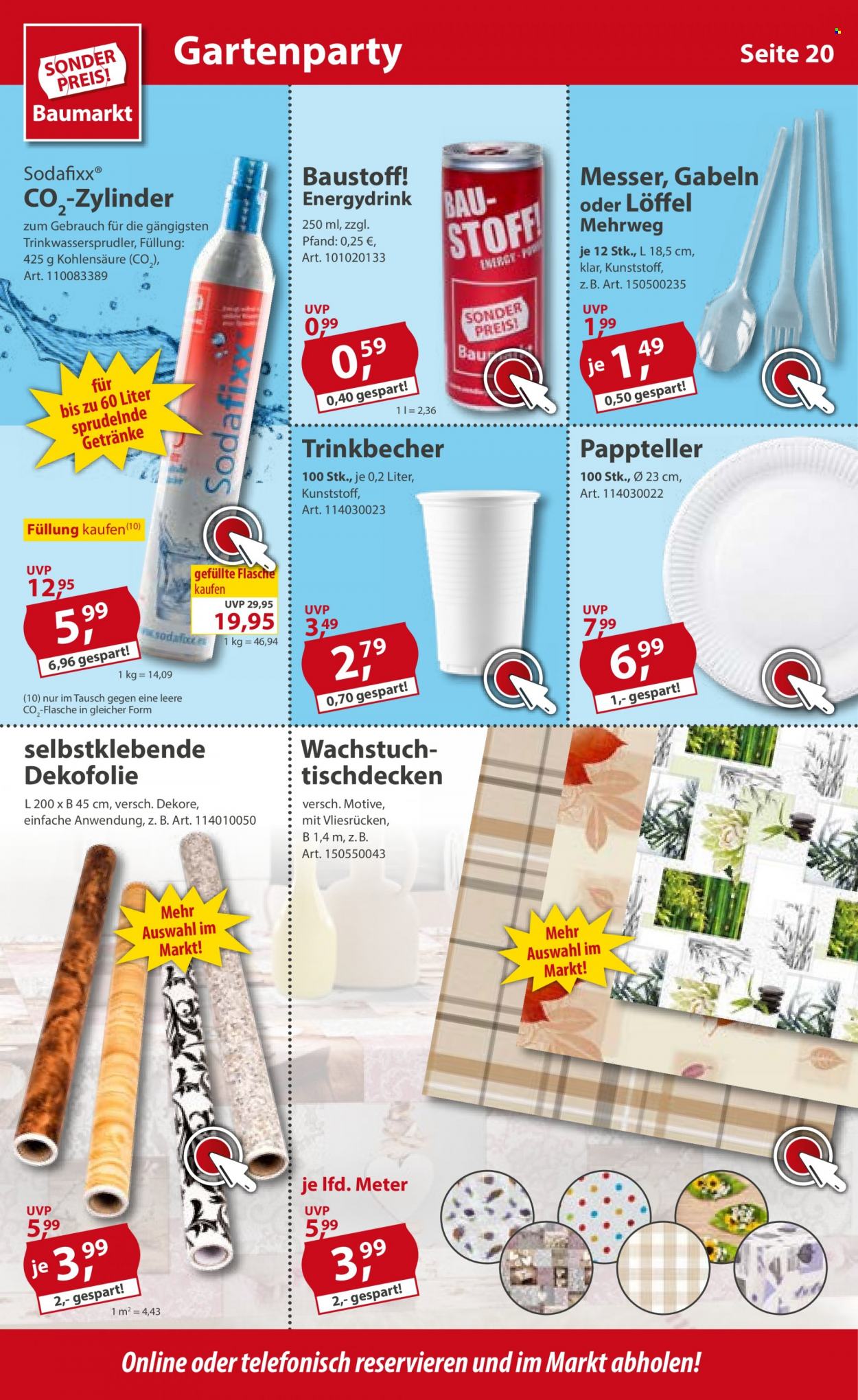 thumbnail - Prospekte Sonderpreis-Baumarkt - 9.07.2022 - 15.07.2022 - Produkte in Aktion - Trinkbecher, Messer, Löffel. Seite 20.