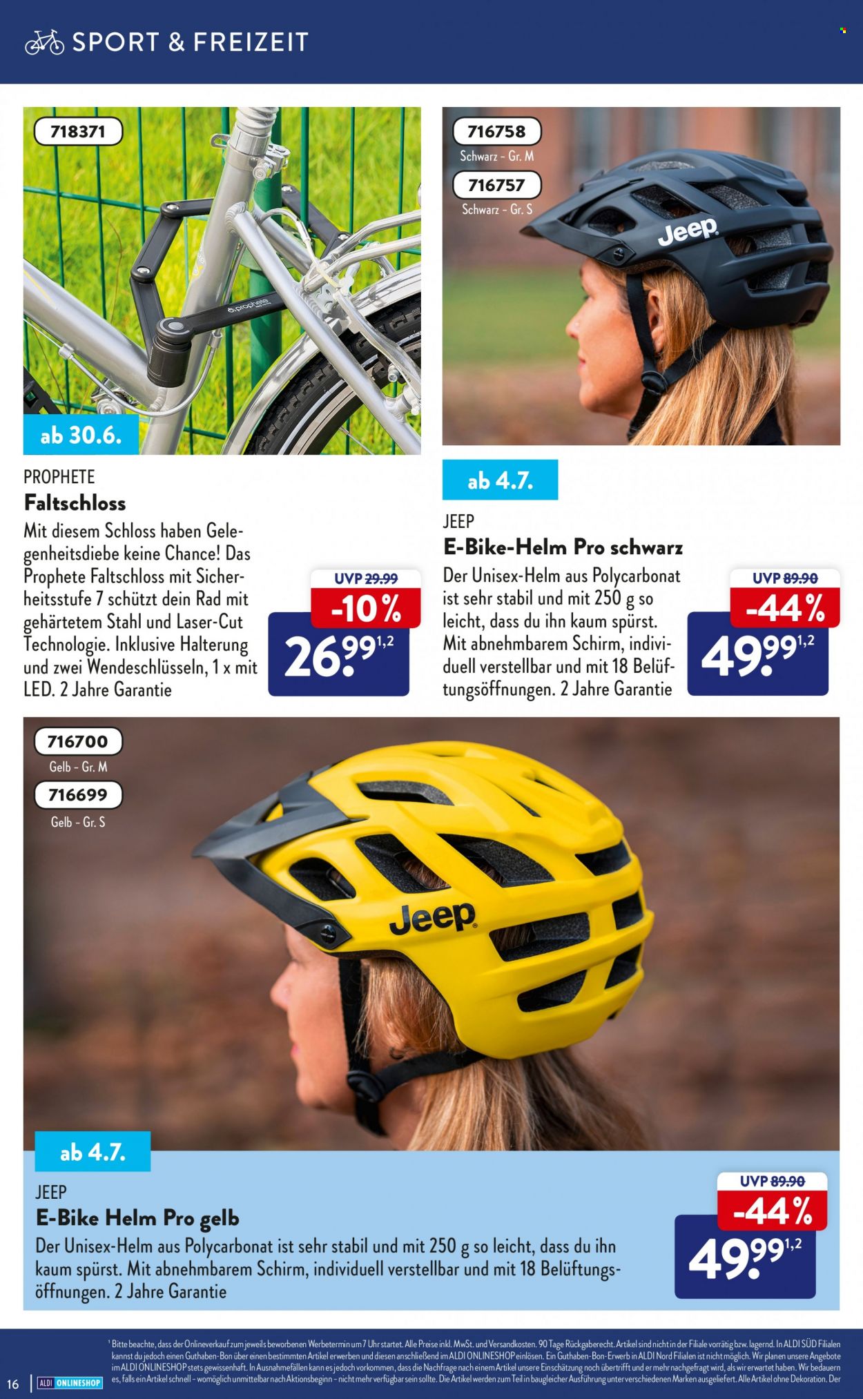 thumbnail - Prospekte ALDI Nord - Produkte in Aktion - E-Bike, Dekoration, Faltschloss. Seite 16.