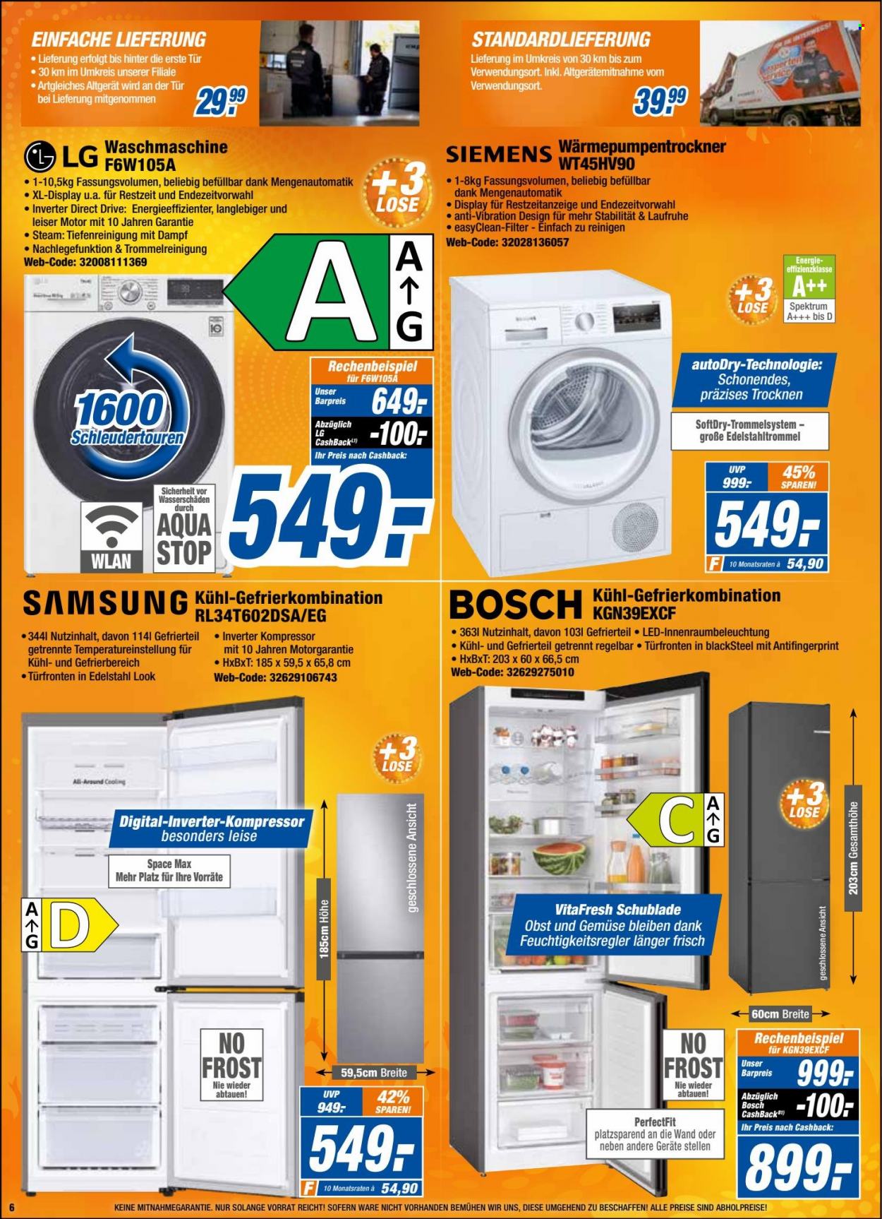 thumbnail - Prospekte Expert - 1.07.2022 - 8.07.2022 - Produkte in Aktion - Bosch, LG, Samsung, Siemens, Kühl Gefrier Kombi, Waschmaschine, Wärmepumpentrockner. Seite 6.