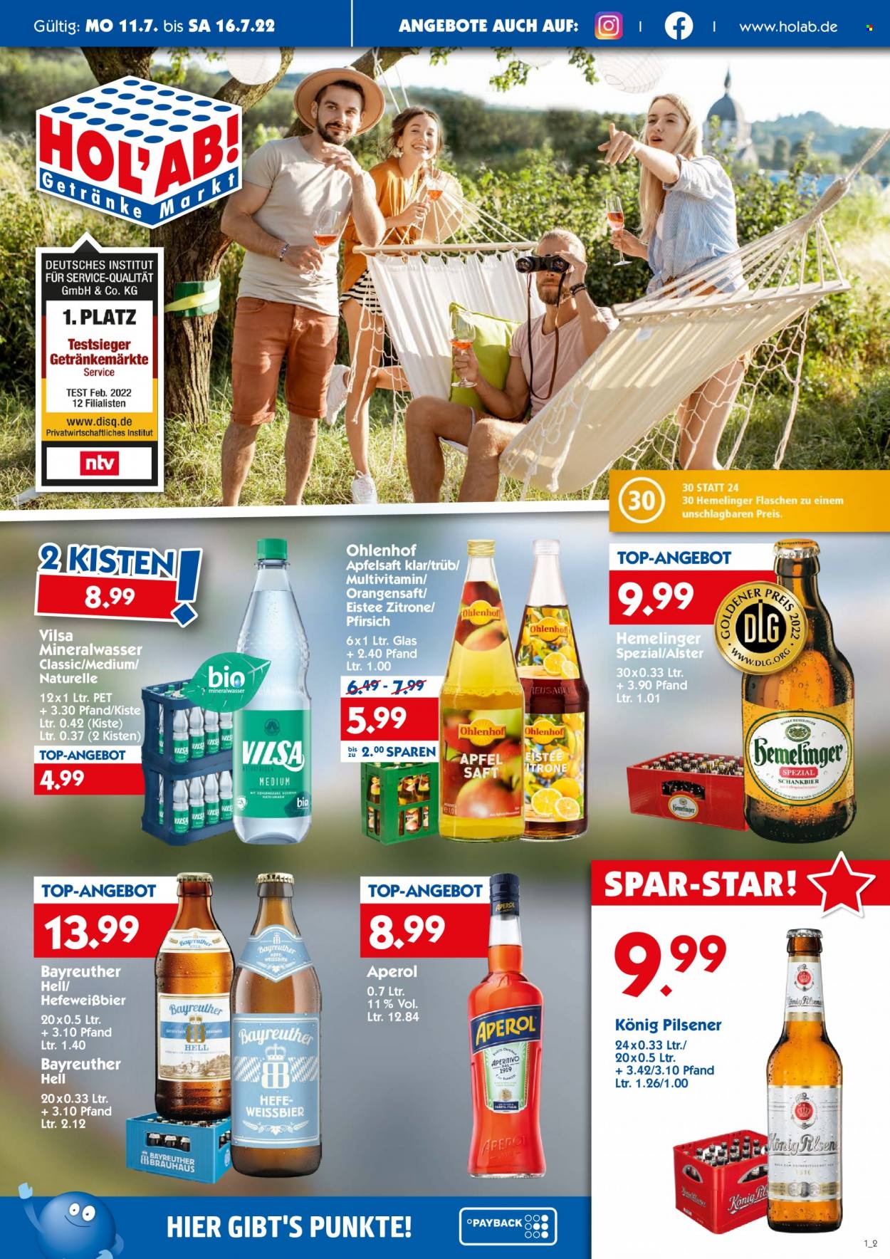 Hol'ab! Getränkemarkt Prospekte  - 11.07.2022 - 16.07.2022. Seite 1