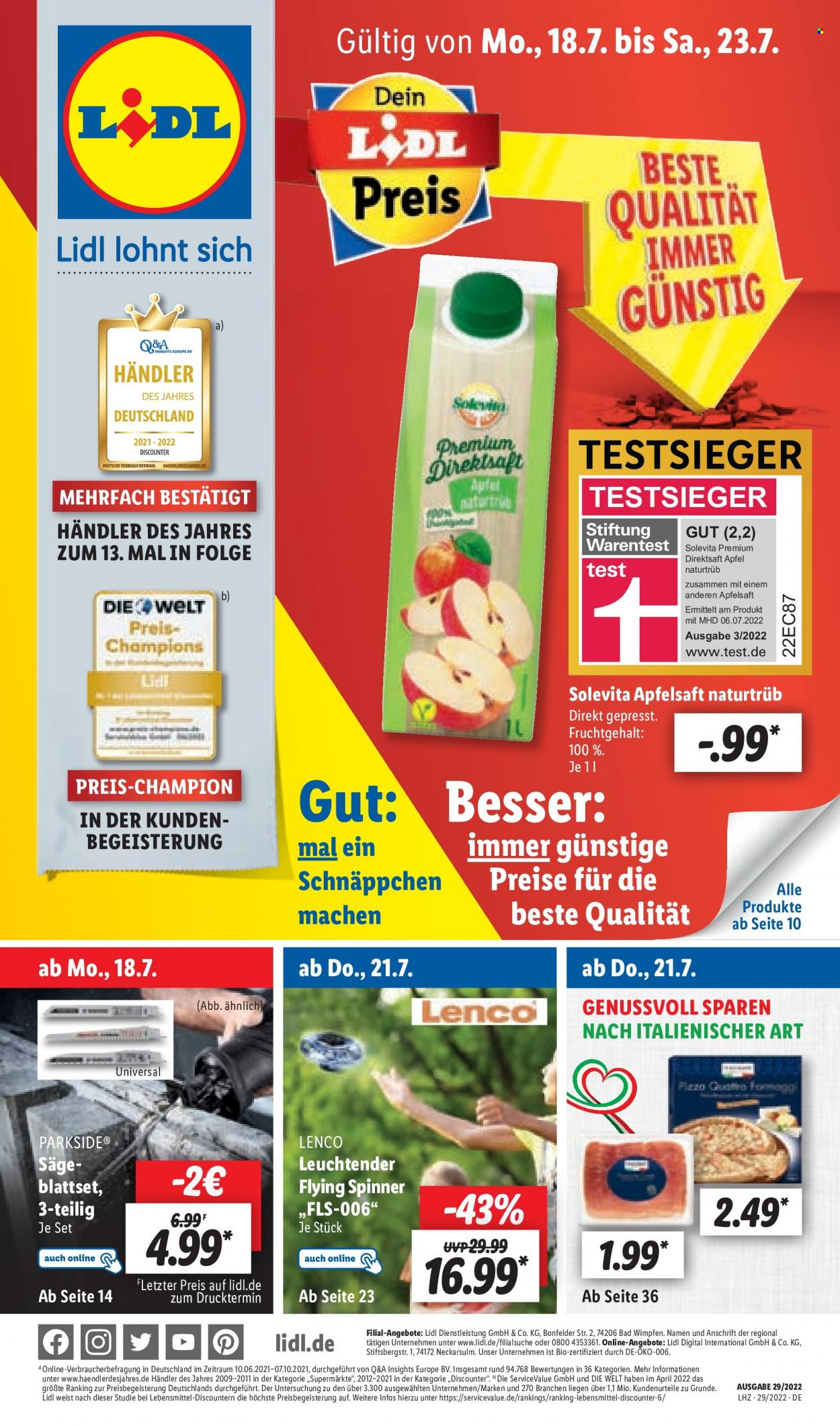 Lidl Prospekte  - 18.07.2022 - 23.07.2022. Seite 1