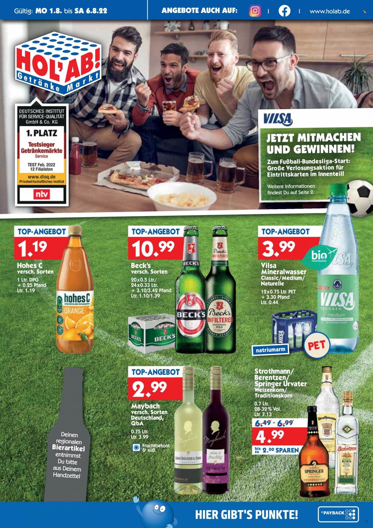 Hol'ab! Getränkemarkt Prospekte  - 1.08.2022 - 6.08.2022. Seite 1