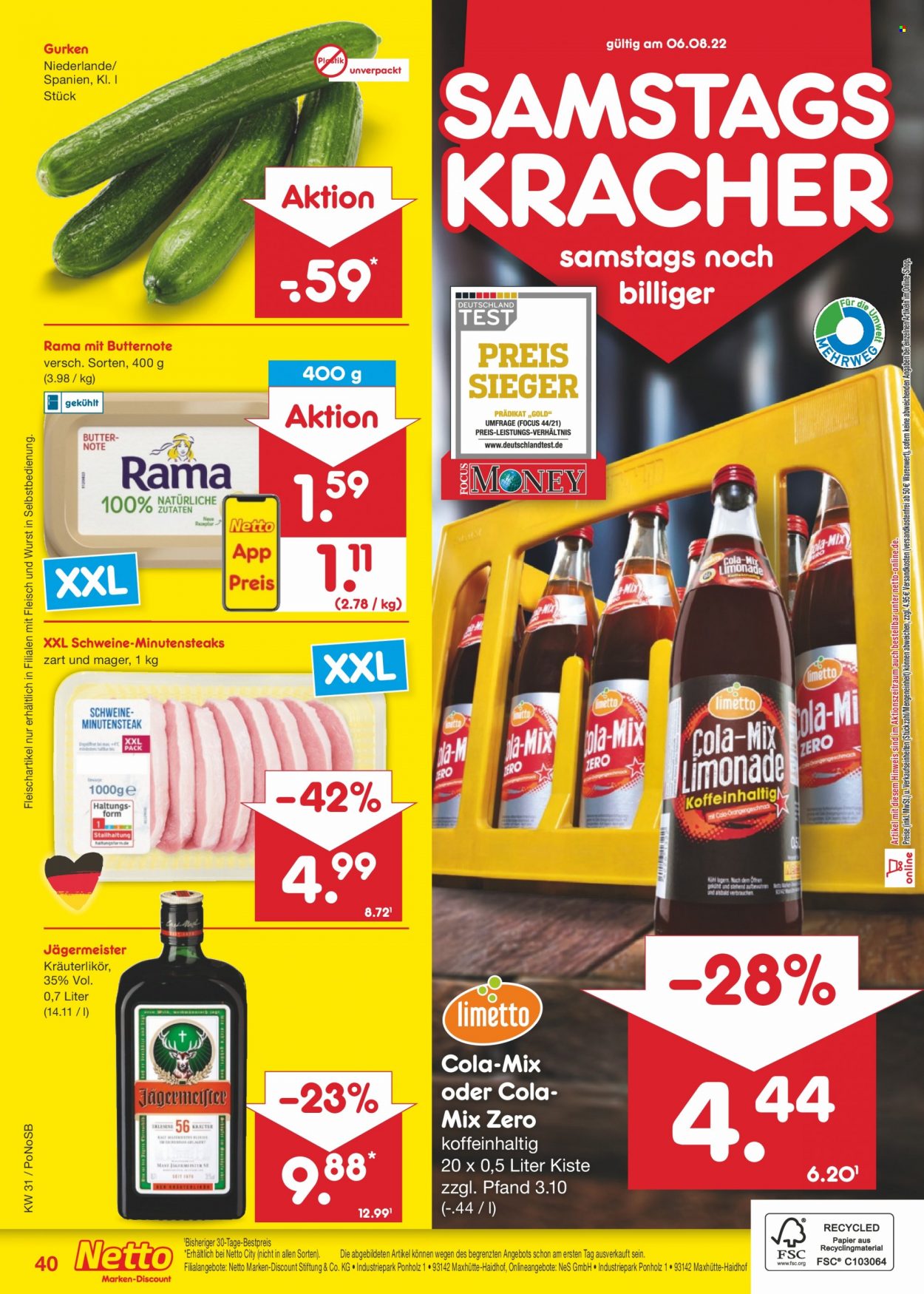 Netto Marken-Discount Prospekte  - 1.08.2022 - 6.08.2022. Seite 40