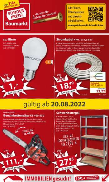 Prospekte Sonderpreis-Baumarkt - 20.08.2022 - 26.08.2022.