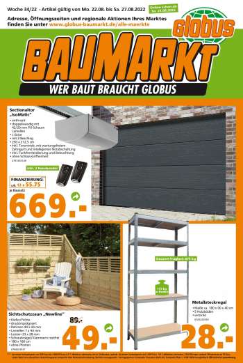 Prospekte Globus Baumarkt - 22.08.2022 - 27.08.2022.