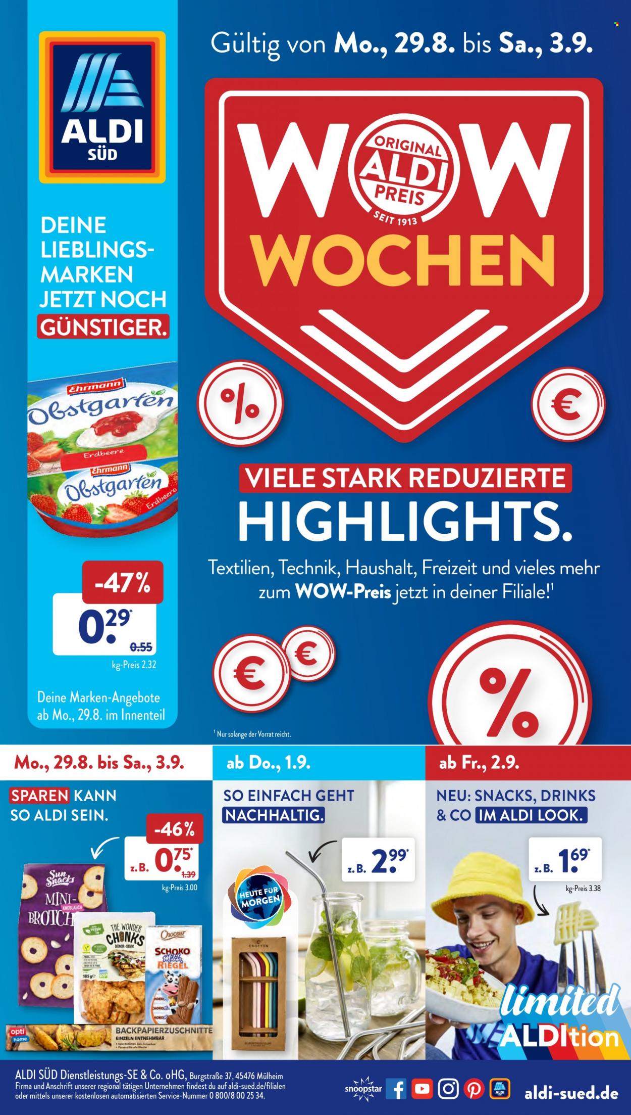 ALDI SÜD Prospekte  - 29.08.2022 - 3.09.2022. Seite 1